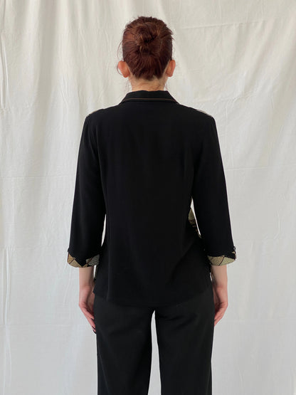 Vintage Telihuang Black and Beige Women’s Abstract Design Shimmery Buttoned Shirt - XL - Balagan Vintage Full sleeve Shirt 00s, Ayah, shirt, women shirt