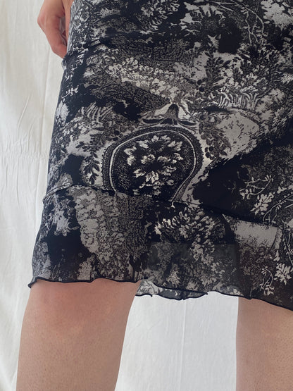 Vintage Tex Black Gray Midi Goth Skirt - M - Balagan Vintage Midi Skirt 00s, Ayah, midi skirt, skirt, women skirt