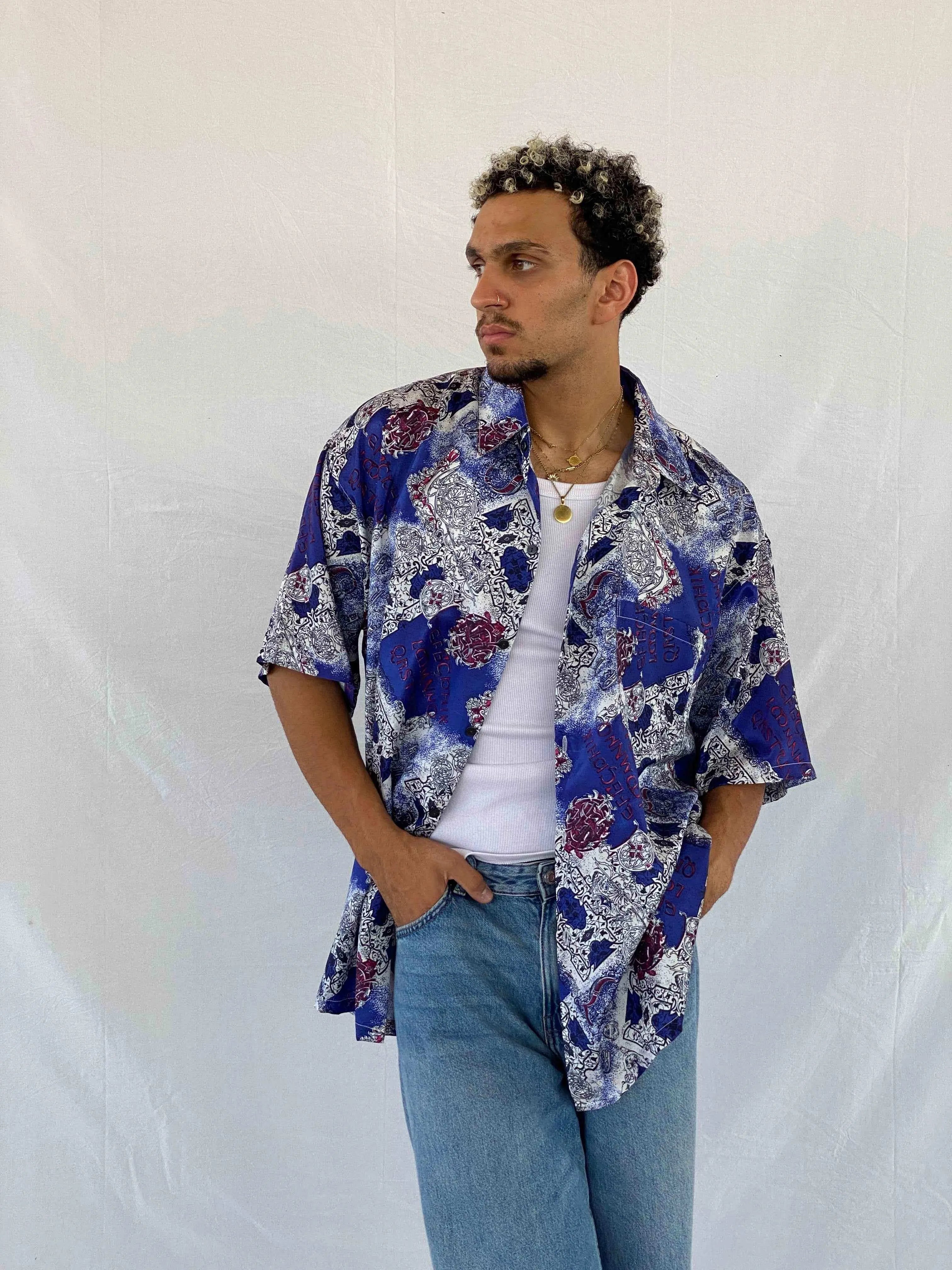 Vintage THAI Silk Printed Shirt - Balagan Vintage Half Sleeve Shirt 90s, Abdullah, half sleeve shirt, men, shirts