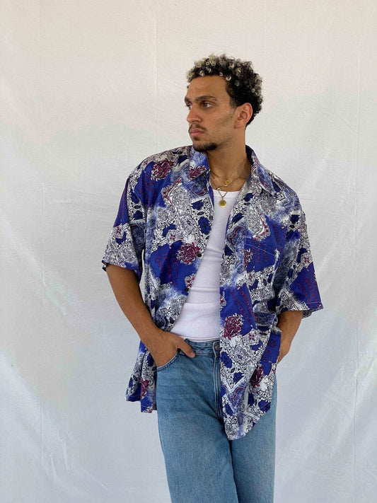 Vintage THAI Silk Printed Shirt - Balagan Vintage Half Sleeve Shirt 90s, Abdullah, half sleeve shirt, men, shirts