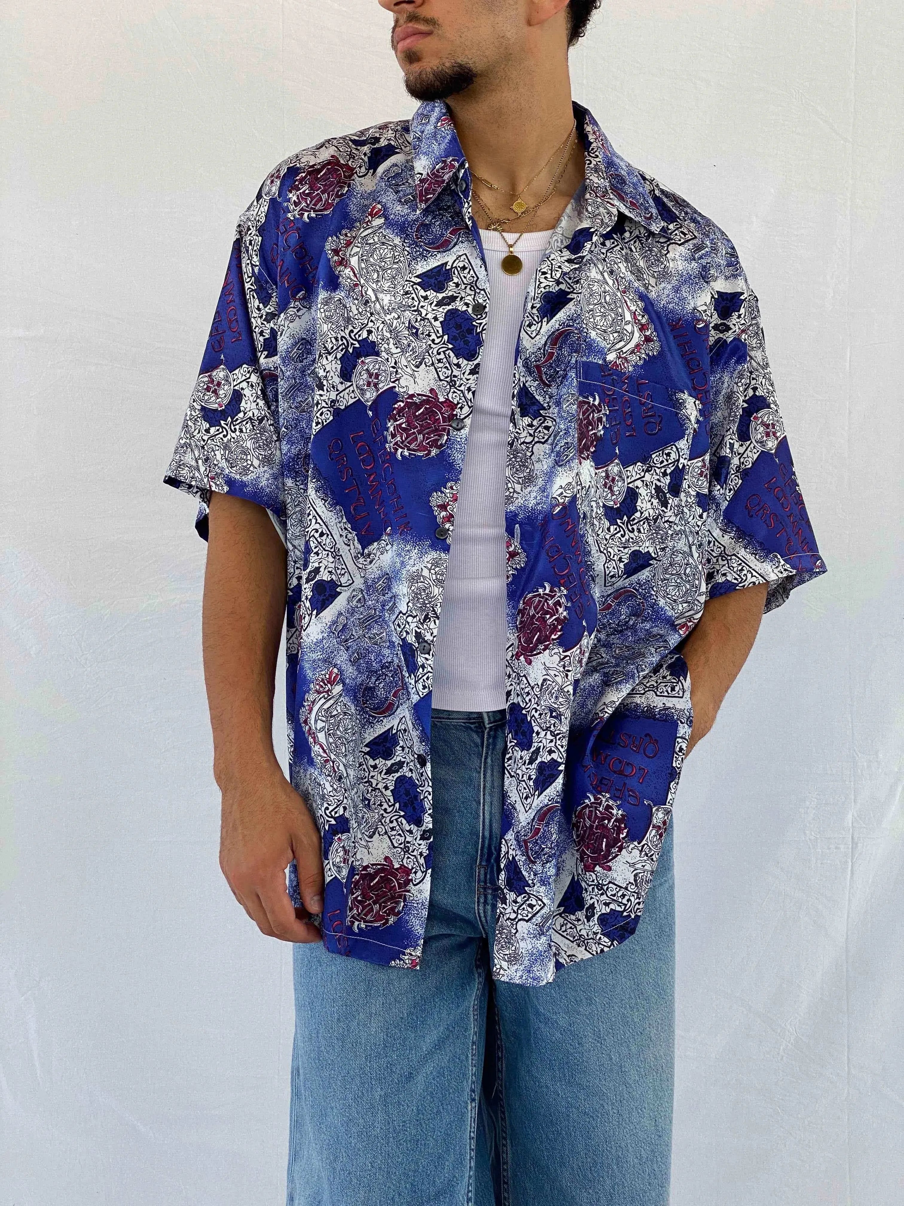 Vintage THAI Silk Printed Shirt - Balagan Vintage Half Sleeve Shirt 90s, Abdullah, half sleeve shirt, men, shirts