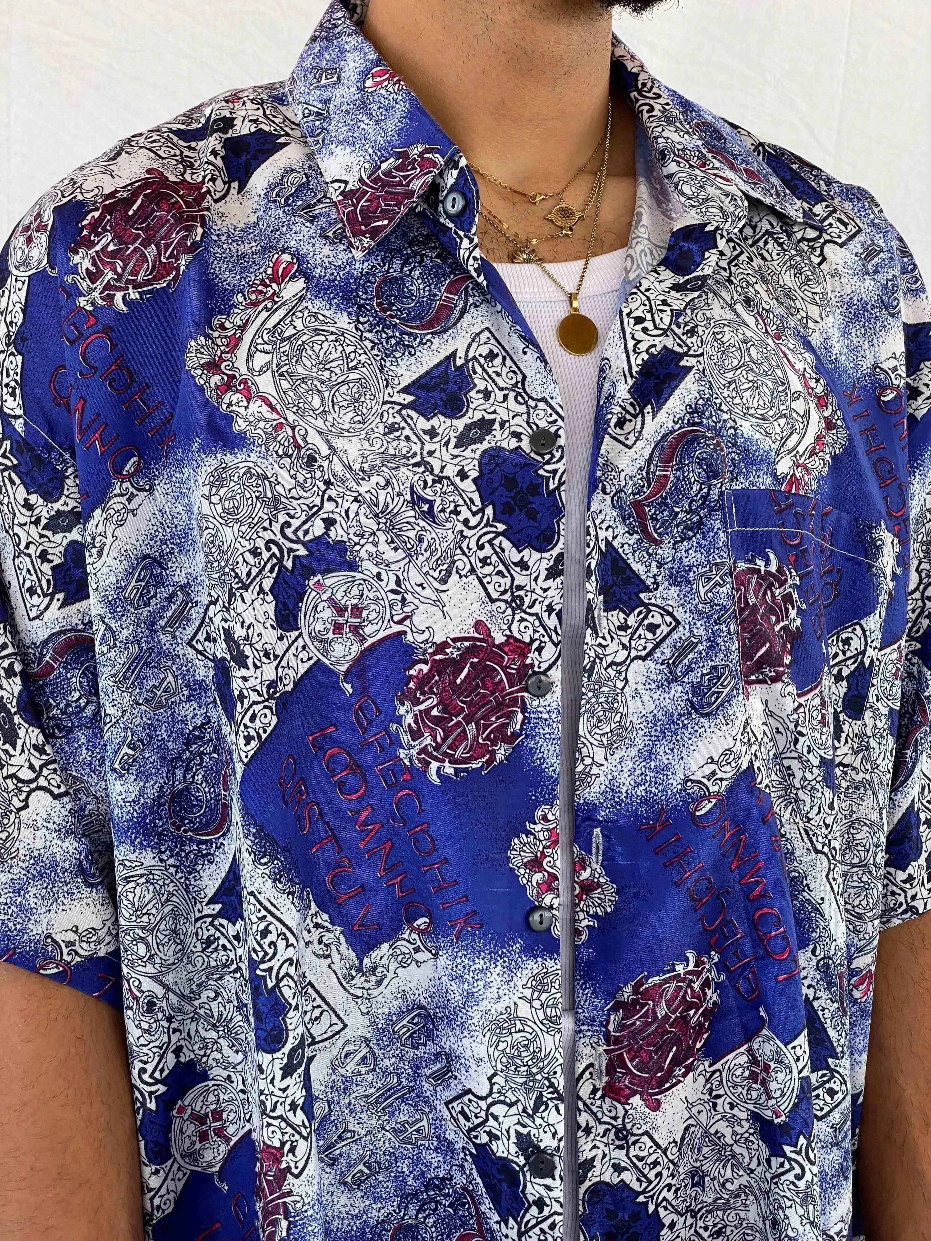 Vintage THAI Silk Printed Shirt - Balagan Vintage Half Sleeve Shirt 90s, Abdullah, half sleeve shirt, men, shirts