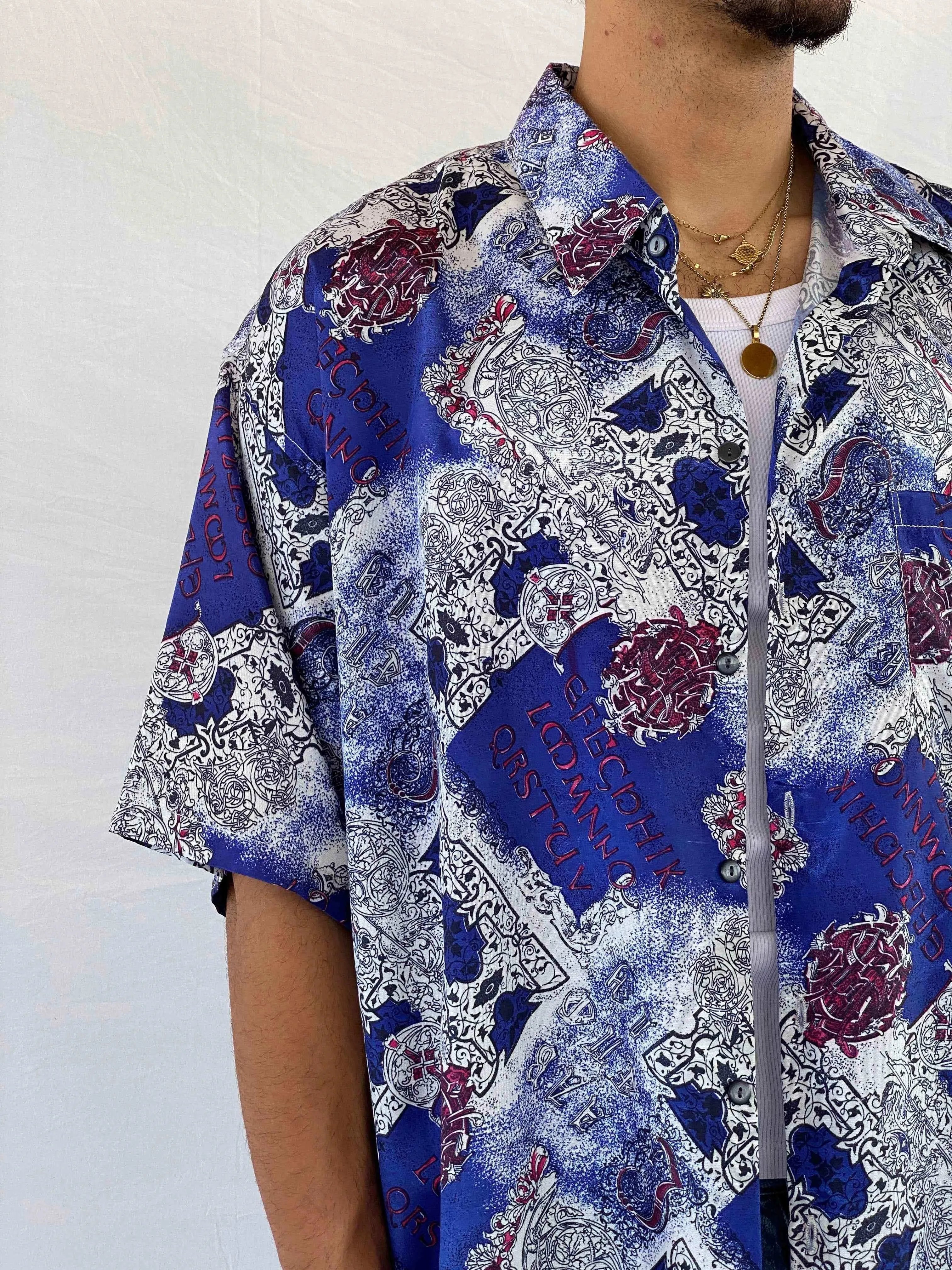 Vintage THAI Silk Printed Shirt - Balagan Vintage Half Sleeve Shirt 90s, Abdullah, half sleeve shirt, men, shirts
