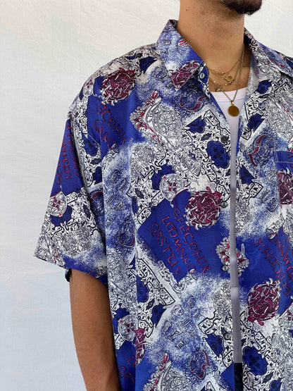 Vintage THAI Silk Printed Shirt - Balagan Vintage Half Sleeve Shirt 90s, Abdullah, half sleeve shirt, men, shirts