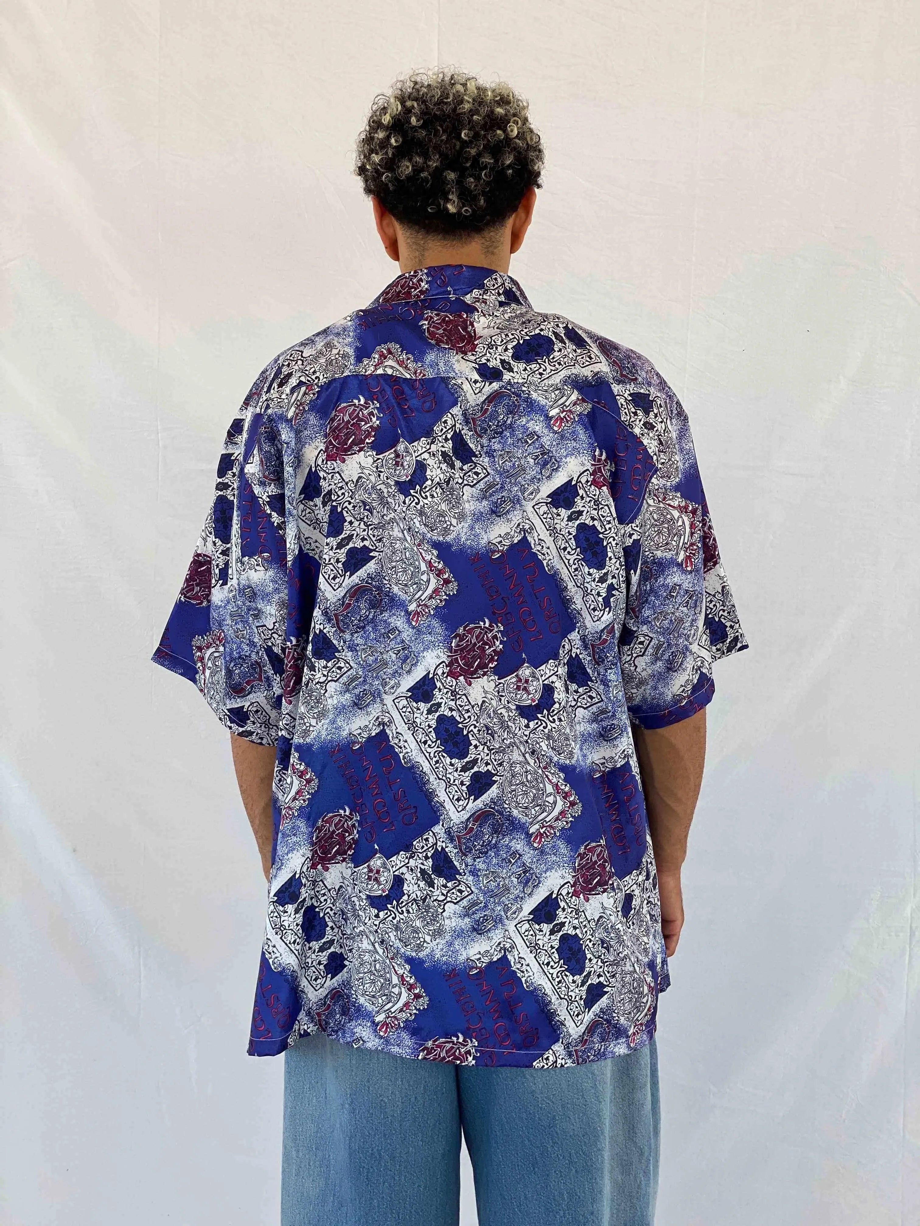 Vintage THAI Silk Printed Shirt - Balagan Vintage Half Sleeve Shirt 90s, Abdullah, half sleeve shirt, men, shirts