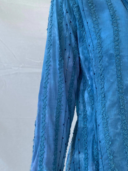 Vintage Tie-Dye Women’s Button Up Blue Sequin Cotton Shirt - M - Balagan Vintage Full Sleeve Shirt 90s, Deals, full sleeve shirt, Mira, Office core, winter