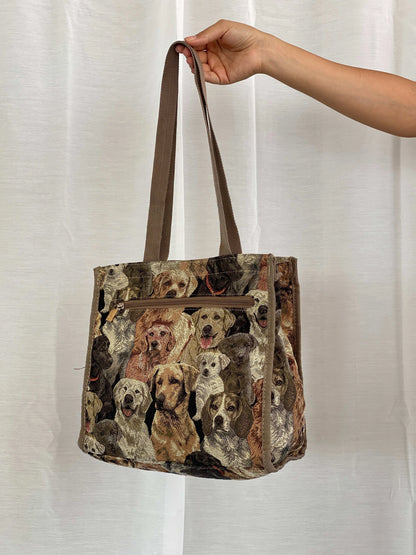 Vintage Tote Shoulder Bag Dogs Tapestry Print - Balagan Vintage Shoulder Bag 90s, bag, shoulder bag