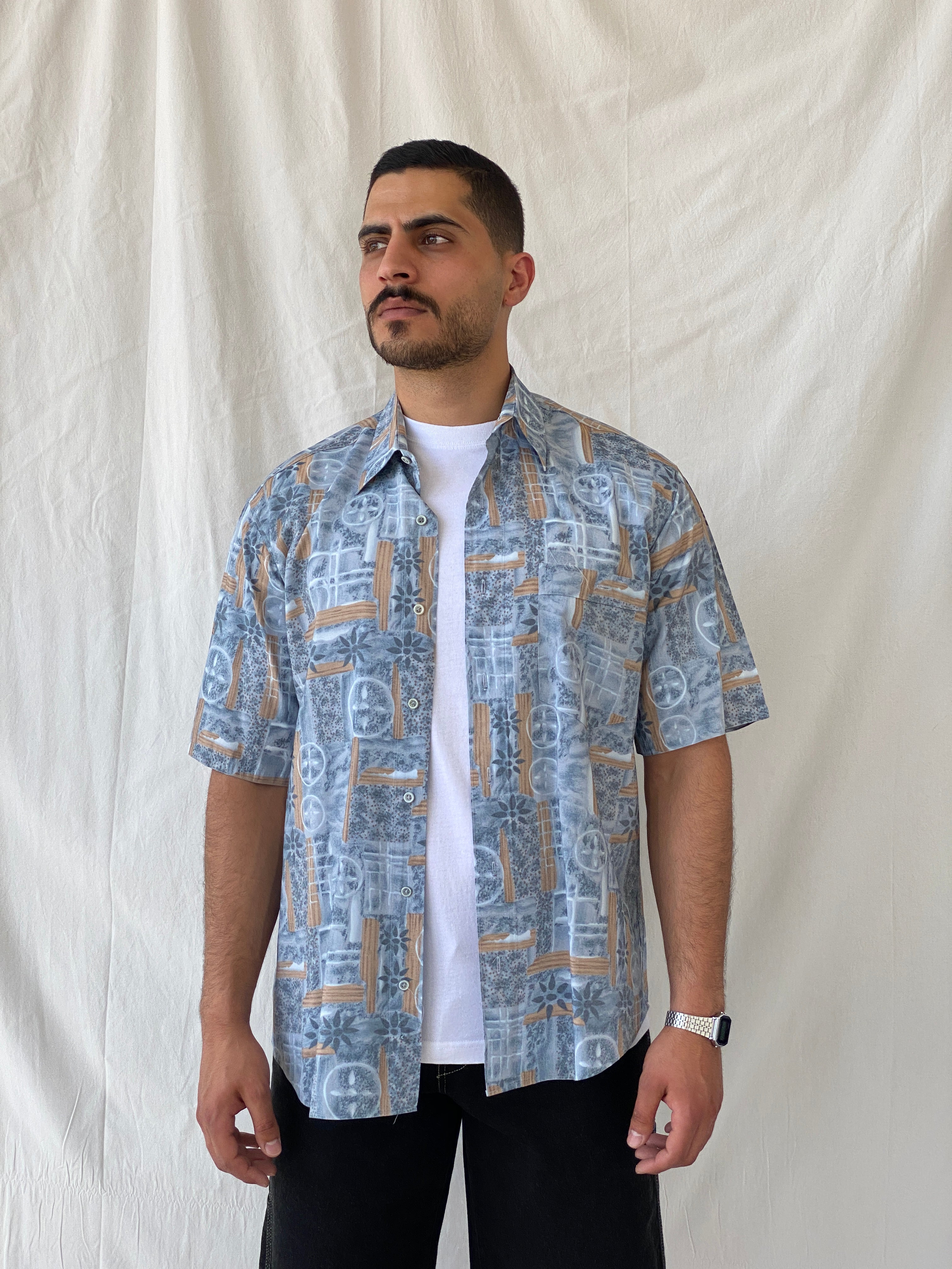Vintage Tradizioni Moores Blue Printed Short Sleeve Button Up Men’s Shirt - L - Balagan Vintage Half Sleeve Shirt 90s, half sleeve shirt, Hawaiian shirt, mens shirt, NEW IN, printed shirt, Ramez