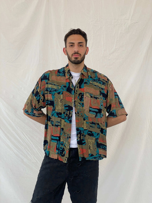 Vintage Tribes Printed Half Sleeve Shirt - XL - Balagan Vintage Half Sleeve Shirt 00s, 90s, Awsam, half sleeve shirt, printed shirt, striped shirt