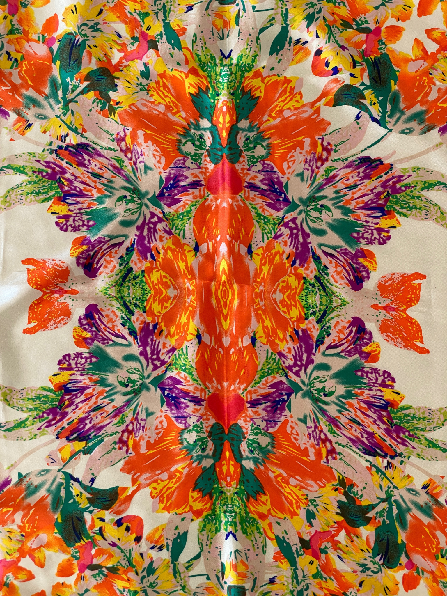 Vintage Tropical Bloom Orange Yellow Floral Satin Silk Square Scarf - Balagan Vintage Scarf 00s, multicolored, NEW IN, scarf, summer