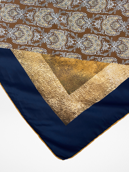 Vintage Tugee Patchwork Print Satin Navy Boho Square Scarf - Balagan Vintage Scarf 00s, multicolored, NEW IN, patchwork, scarf, summer