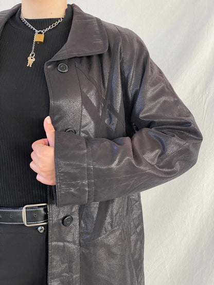 Vintage UN JOUR AILLEURS Faux Leather Black Coat - S - Balagan Vintage Coat 00s, Ayah, black leather, coat, Coats&Jackets, leather coat, Women's Coats