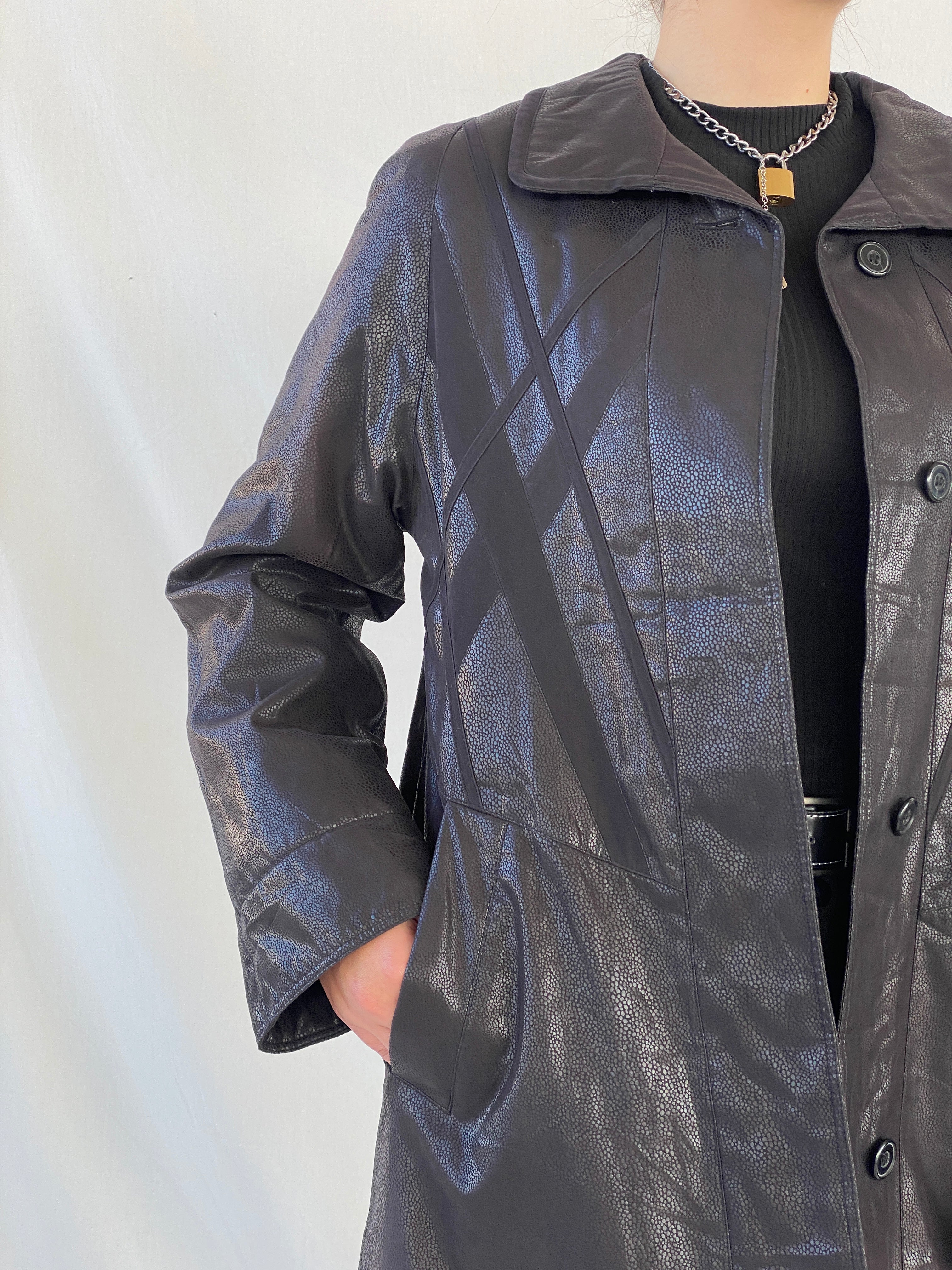 Vintage UN JOUR AILLEURS Faux Leather Black Coat - S - Balagan Vintage Coat 00s, Ayah, black leather, coat, leather coat