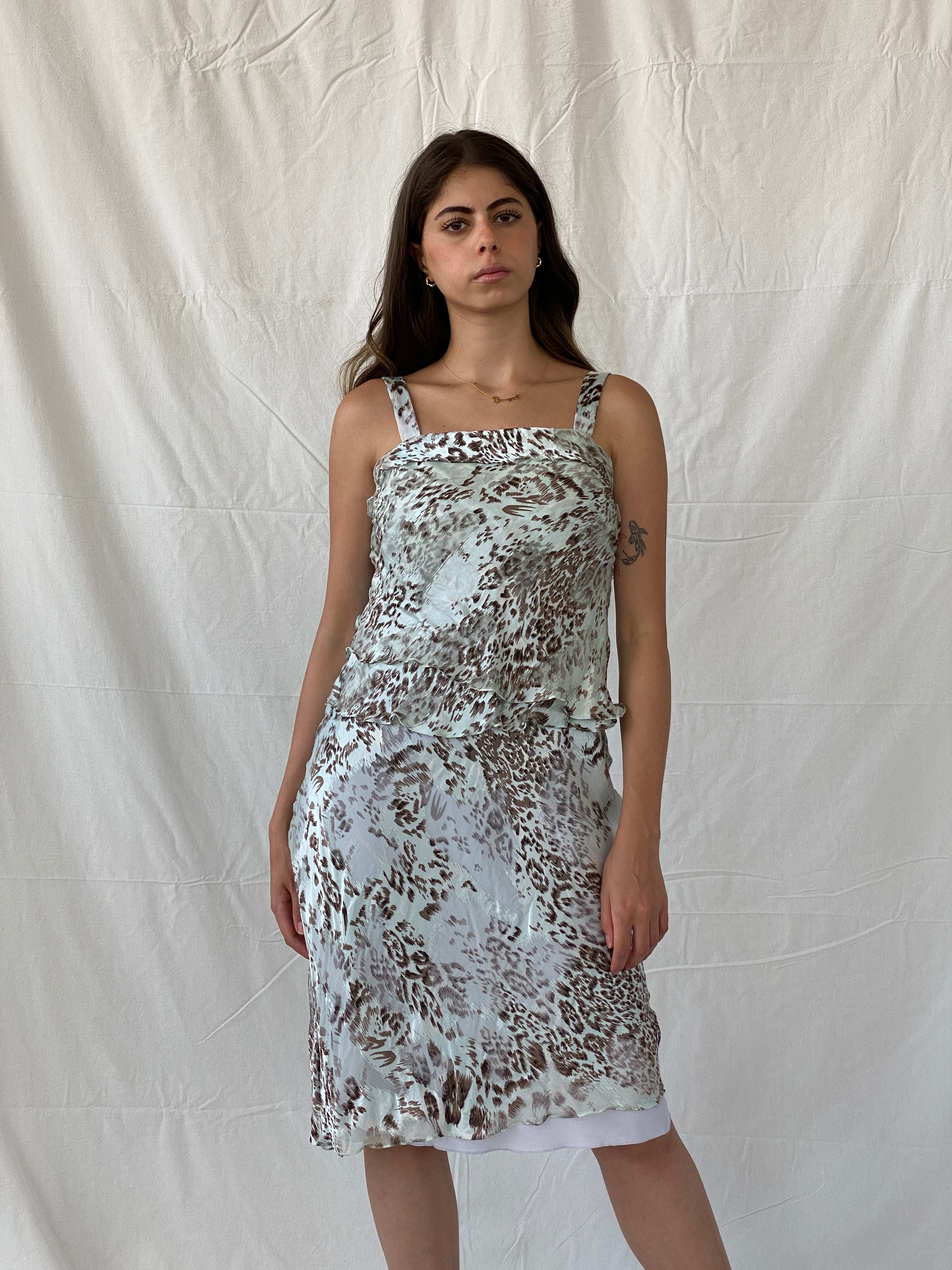 Vintage UNJOUR AILLEURS Cheetah Print Silk Midi Sleeveless Dress - S - Balagan Vintage Midi Dress 00s dress, 90s, 90s dress, floral dress, formal dress, midi dress, Mira, velvet, velvet dress, Wedding Guest