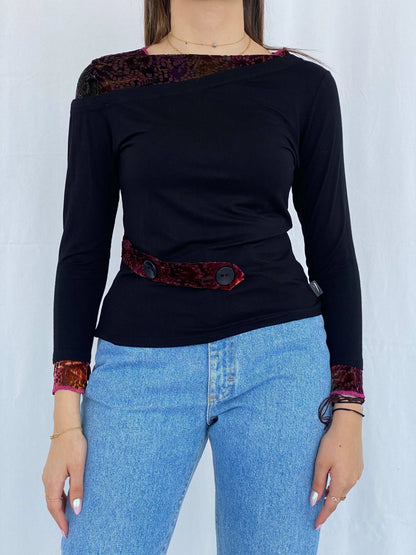 Vintage Vango Paris Top With Velvet Details Size L - Balagan Vintage Full Sleeve Top 00s, Juana, Top, winter, Y2K