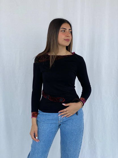 Vintage Vango Paris Top With Velvet Details Size L - Balagan Vintage Full Sleeve Top 00s, Juana, Top, winter, Y2K