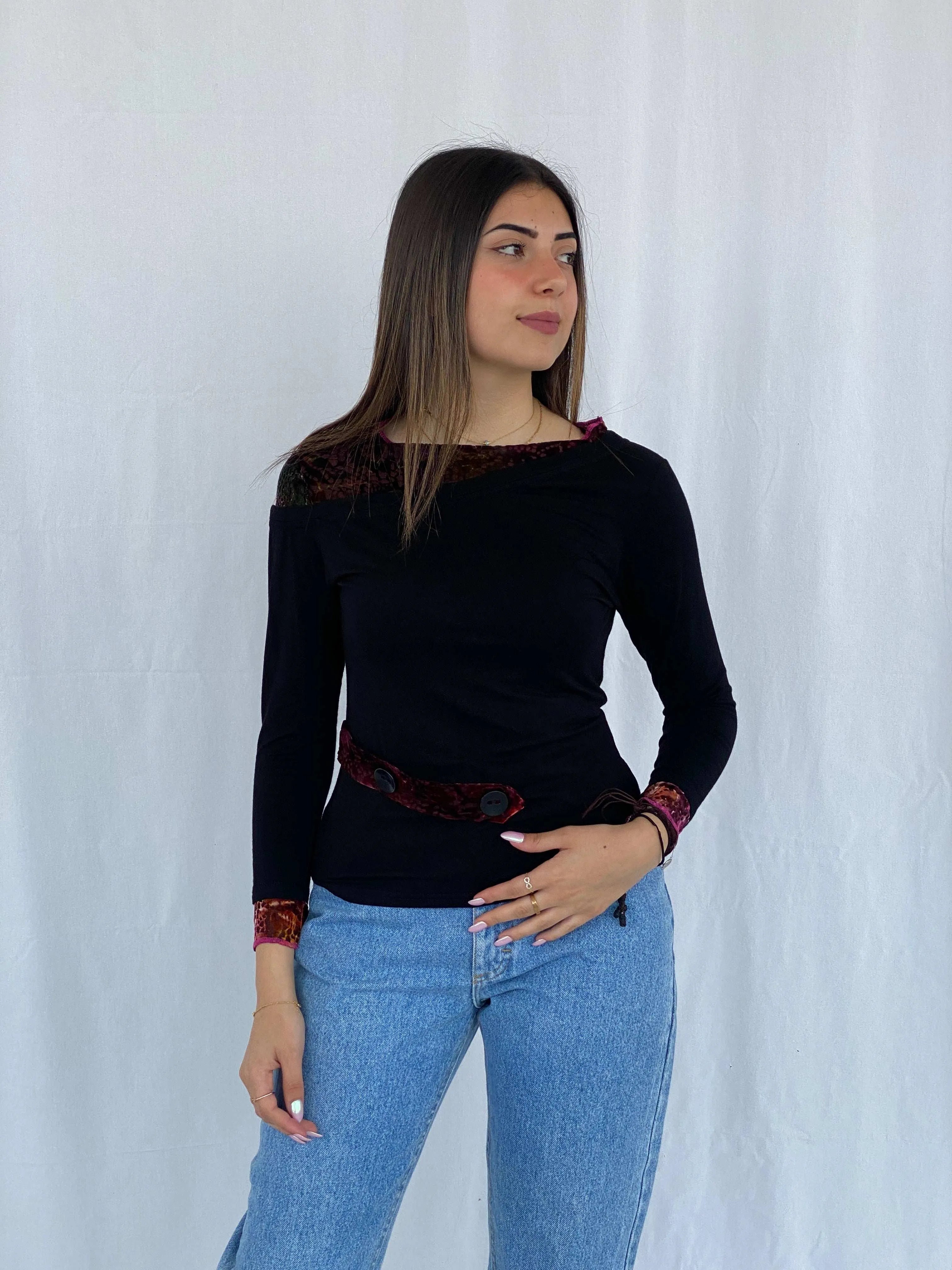 Vintage Vango Paris Top With Velvet Details Size L - Balagan Vintage Full Sleeve Top 00s, Juana, Top, winter, Y2K