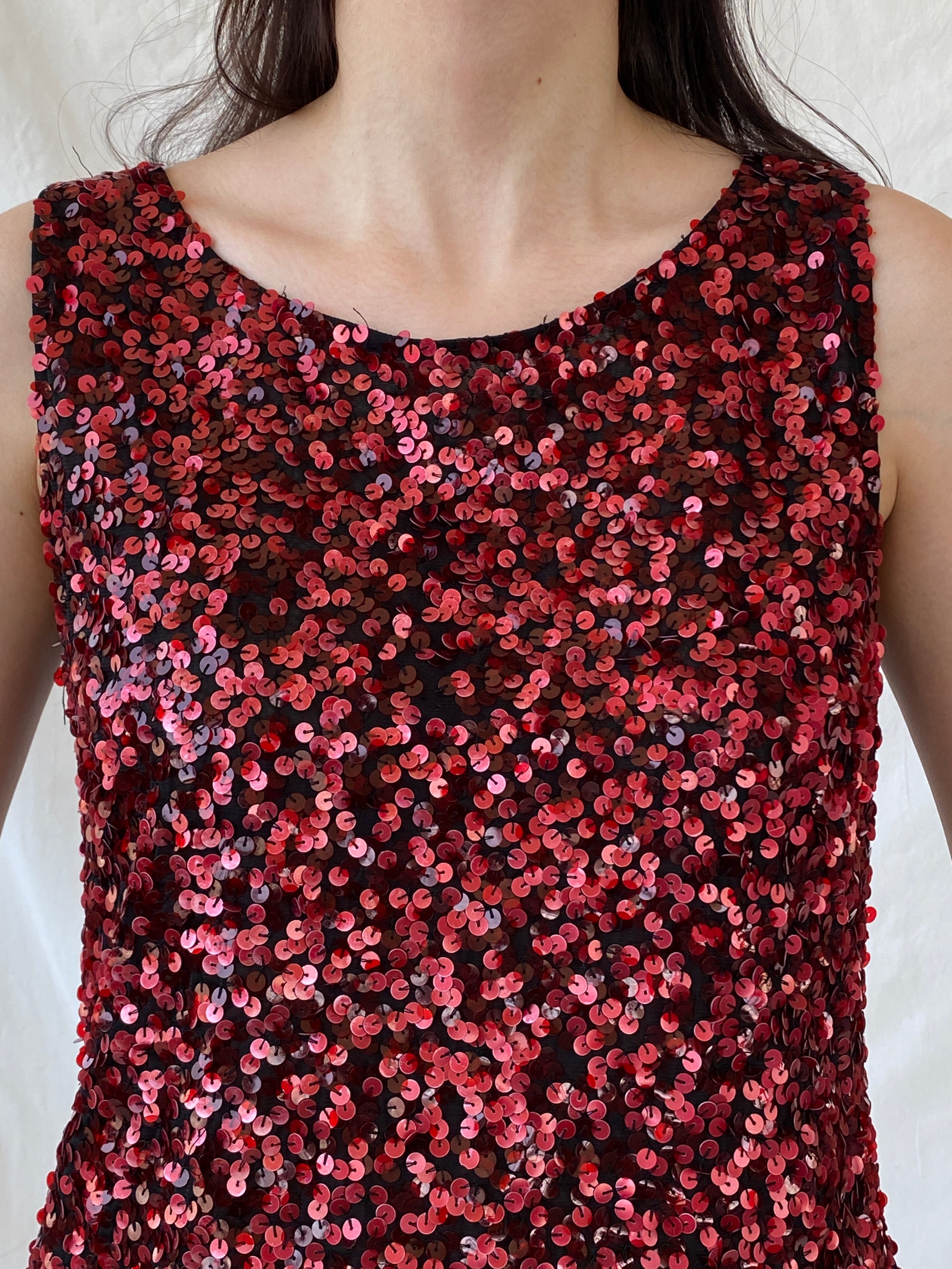 Vintage Vera Mont France Sequin Red Evening Top Sleeveless Party Tank Top - L - Balagan Vintage Sleeveless Top 00s, Ayah, beaded, consignment, Hala, NEW IN, summer, women top