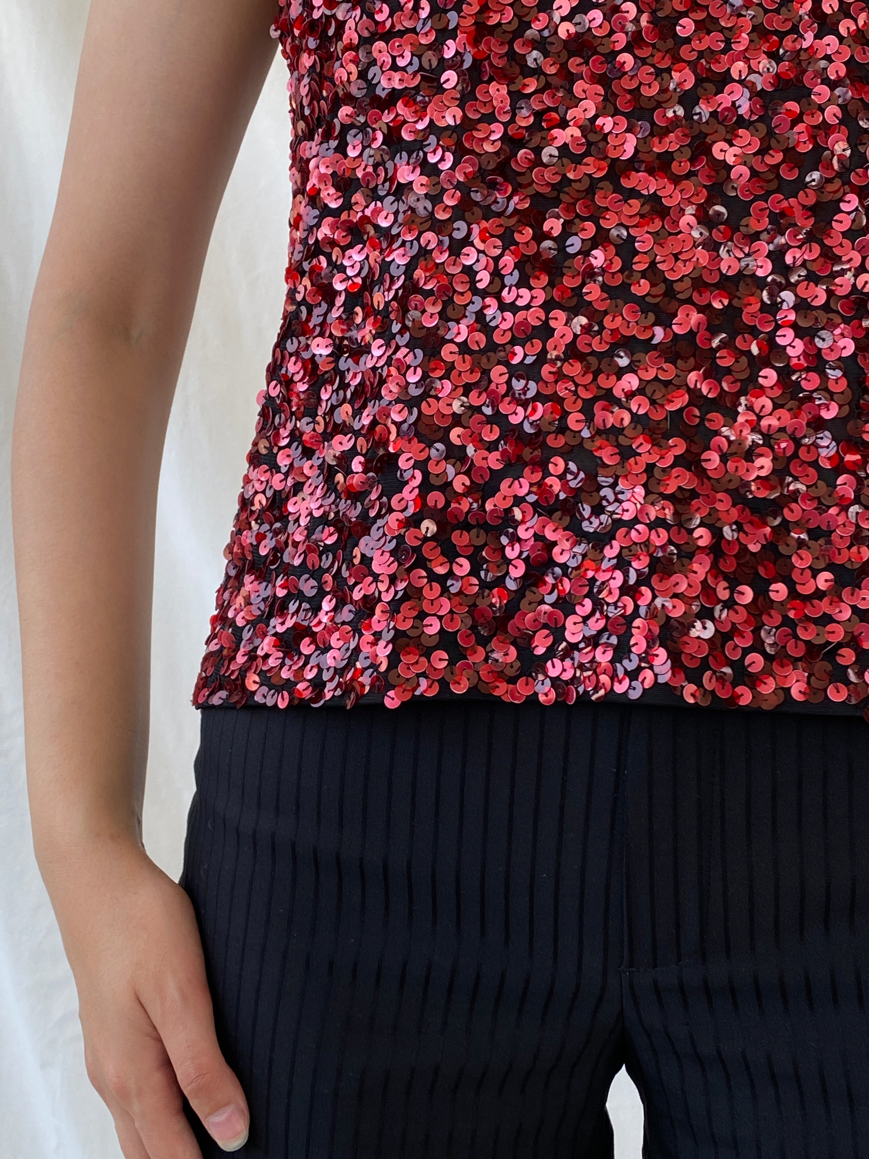 Vintage Vera Mont France Sequin Red Evening Top Sleeveless Party Tank Top - L - Balagan Vintage Sleeveless Top 00s, Ayah, beaded, consignment, Hala, NEW IN, summer, women top
