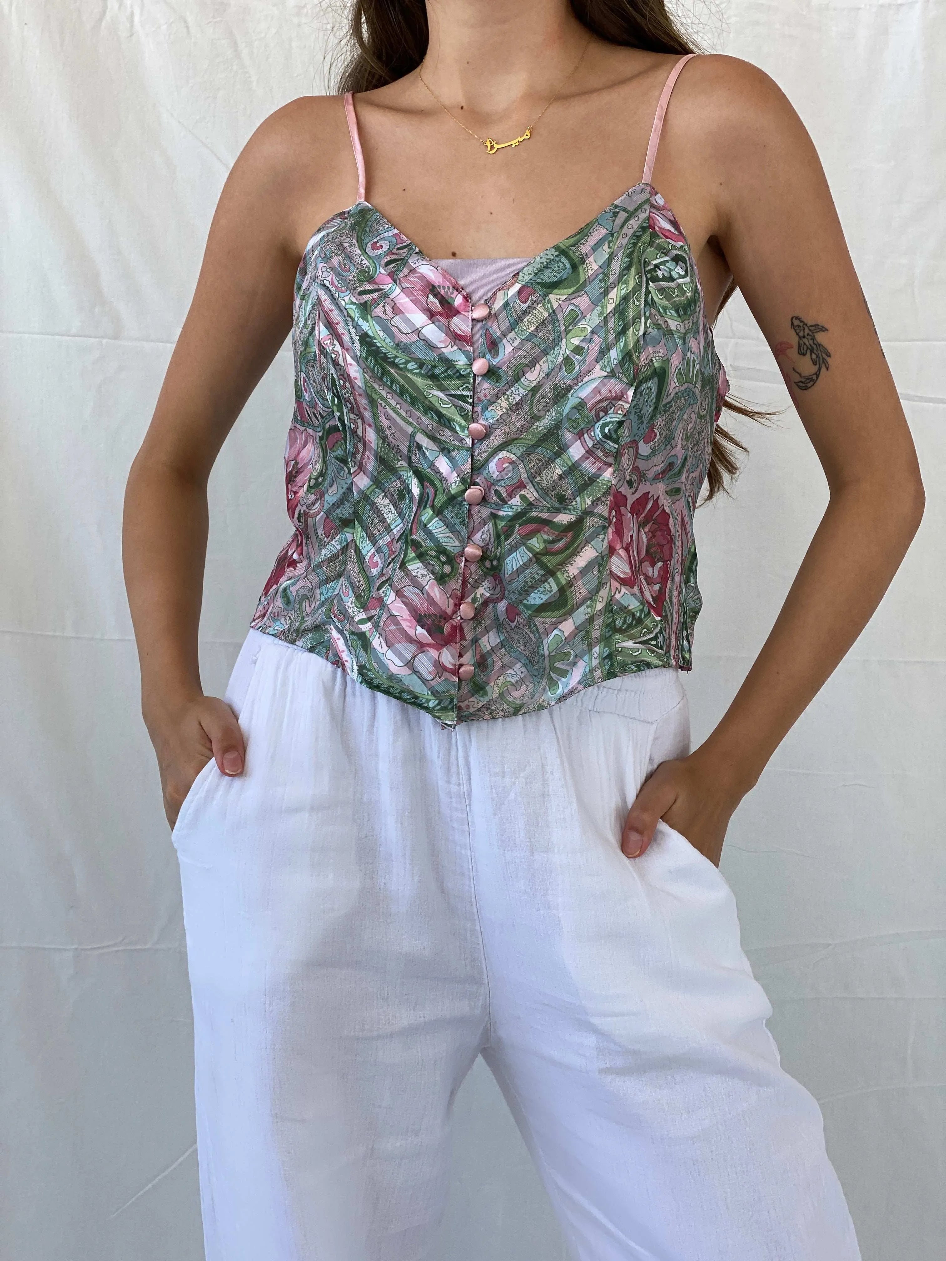 Vintage Victoria’s Secret Gold Label Semi Sheer Floral Slip Cami Top - M - Balagan Vintage Cami 00s, Cami, corset, Mira, sheer, women top