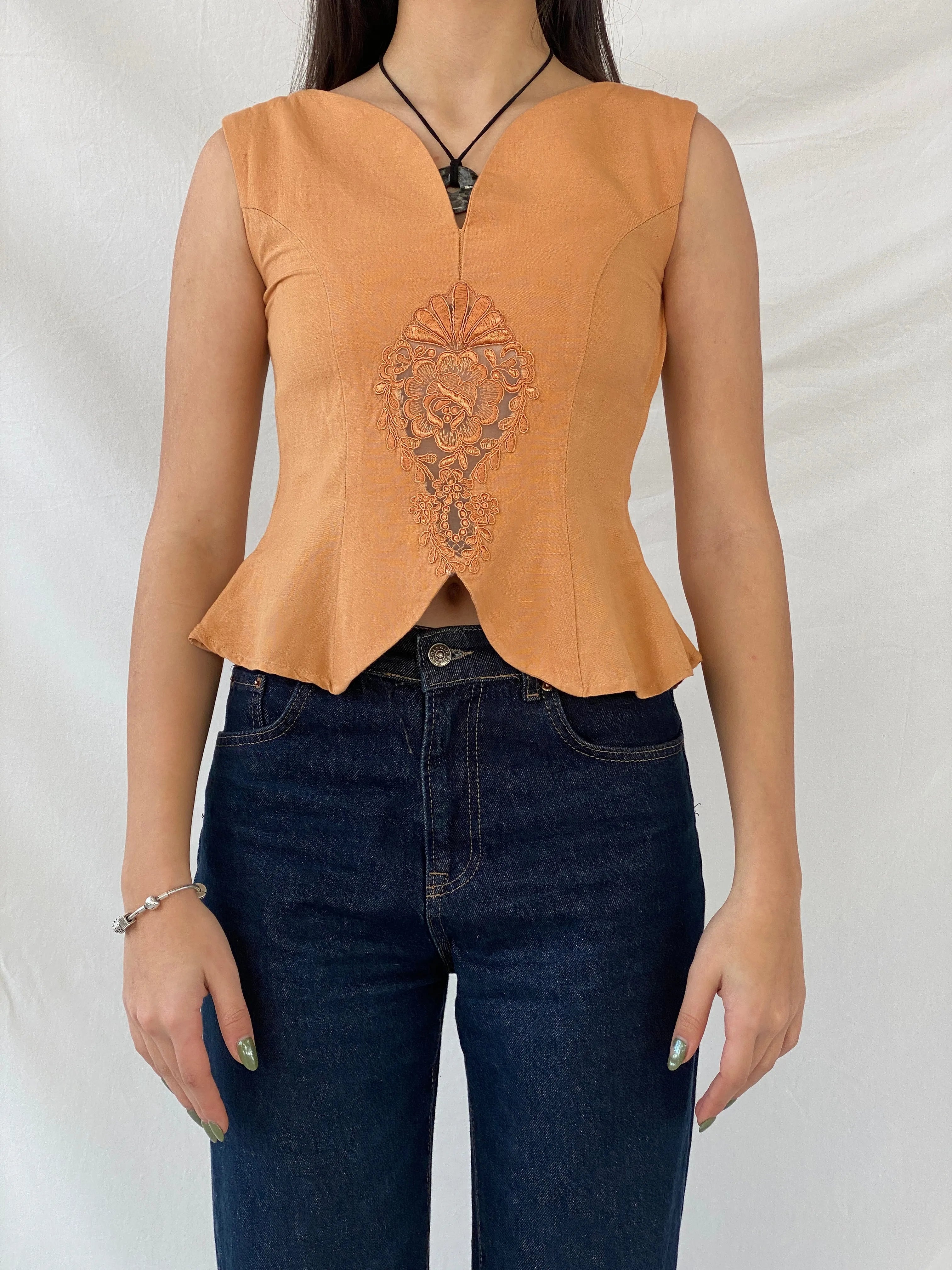 Vintage VICTORIO & LUCCHINO Orange Linen Sleeveless Top - XS - Balagan Vintage Full Sleeve Top 00s, full sleeve top, NEW IN, Syntia, women top