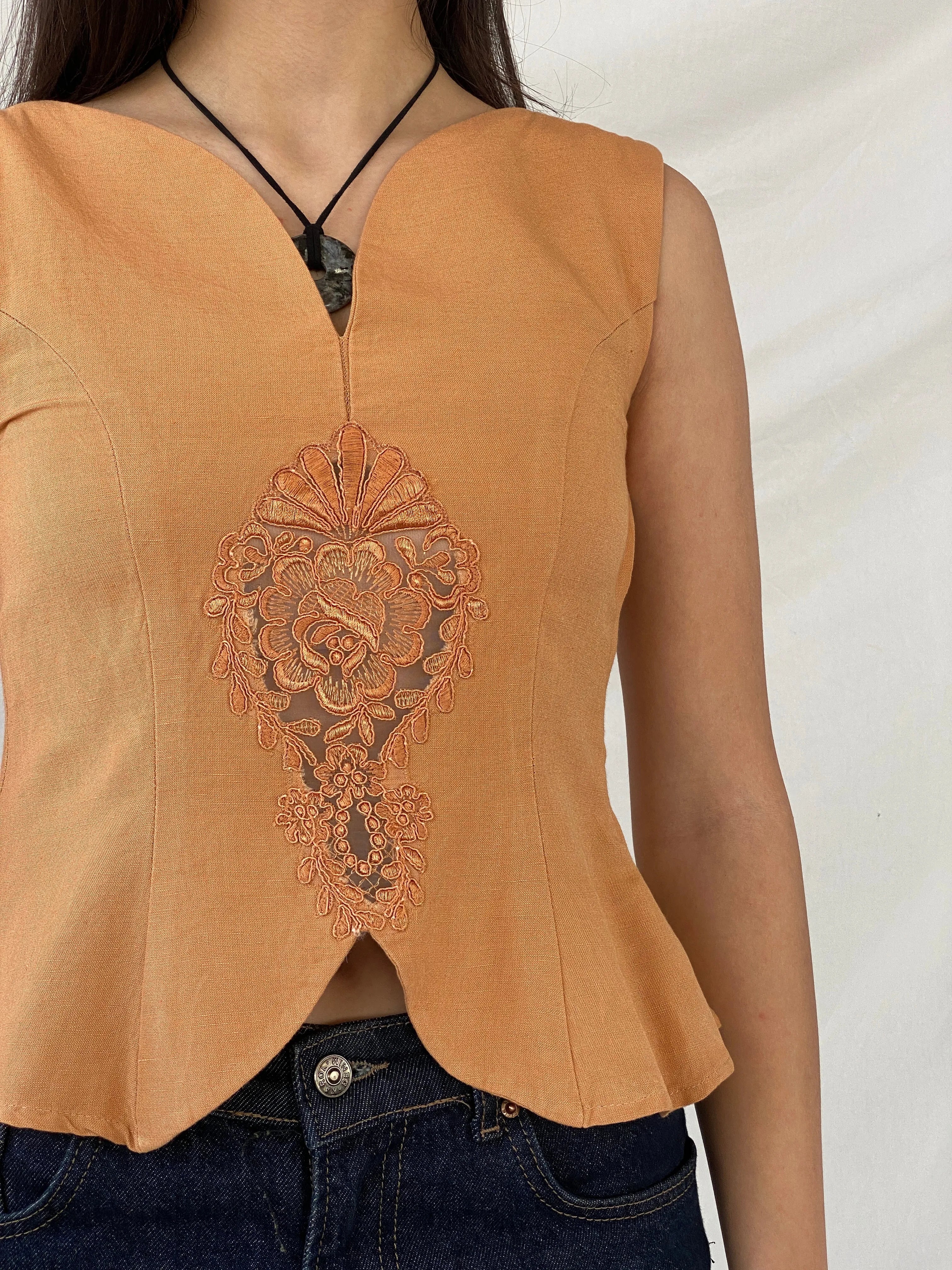 Vintage VICTORIO & LUCCHINO Orange Linen Sleeveless Top - XS - Balagan Vintage Full Sleeve Top 00s, full sleeve top, NEW IN, Syntia, women top