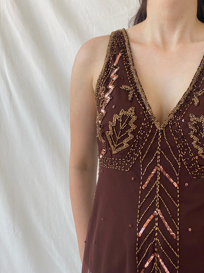 Vintage Wallis Brown Beaded Sequined Sleeveless Fairy Core Mesh Top - L - Balagan Vintage Sleeveless Top 00s, Ayah, beaded, NEW IN, summer, women top
