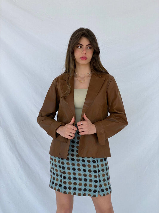 Vintage Wallis Genuine Leather Blazer - Size Large - Balagan Vintage Leather Blazer 90s, brown leather, genuine leather, leather blazer, Mira