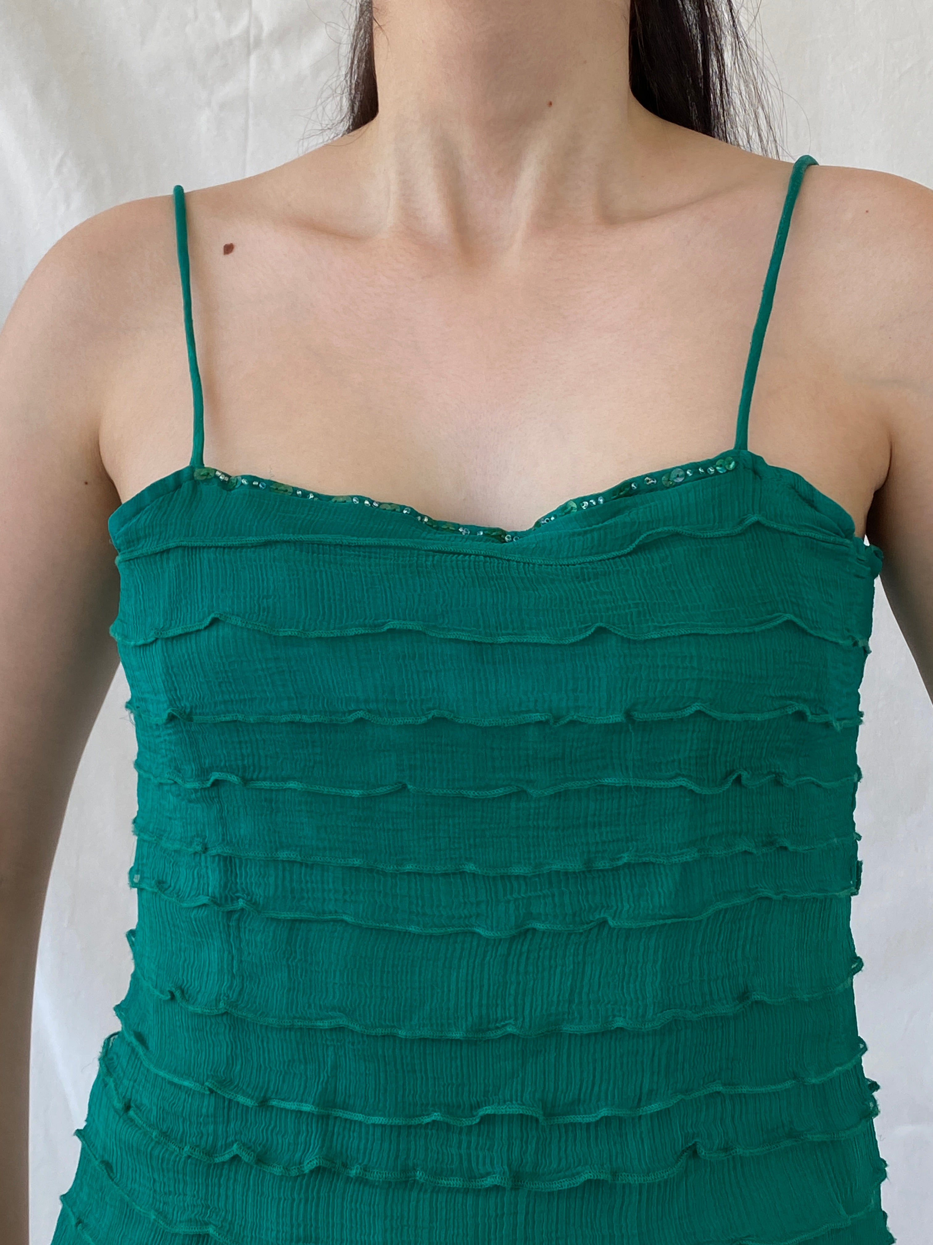 Vintage Wallis Green Ruffle Viscose Cami Top Y2K Party Camisole - L - Balagan Vintage Cami 00s, Ayah, beaded, Cami, NEW IN, summer, women top