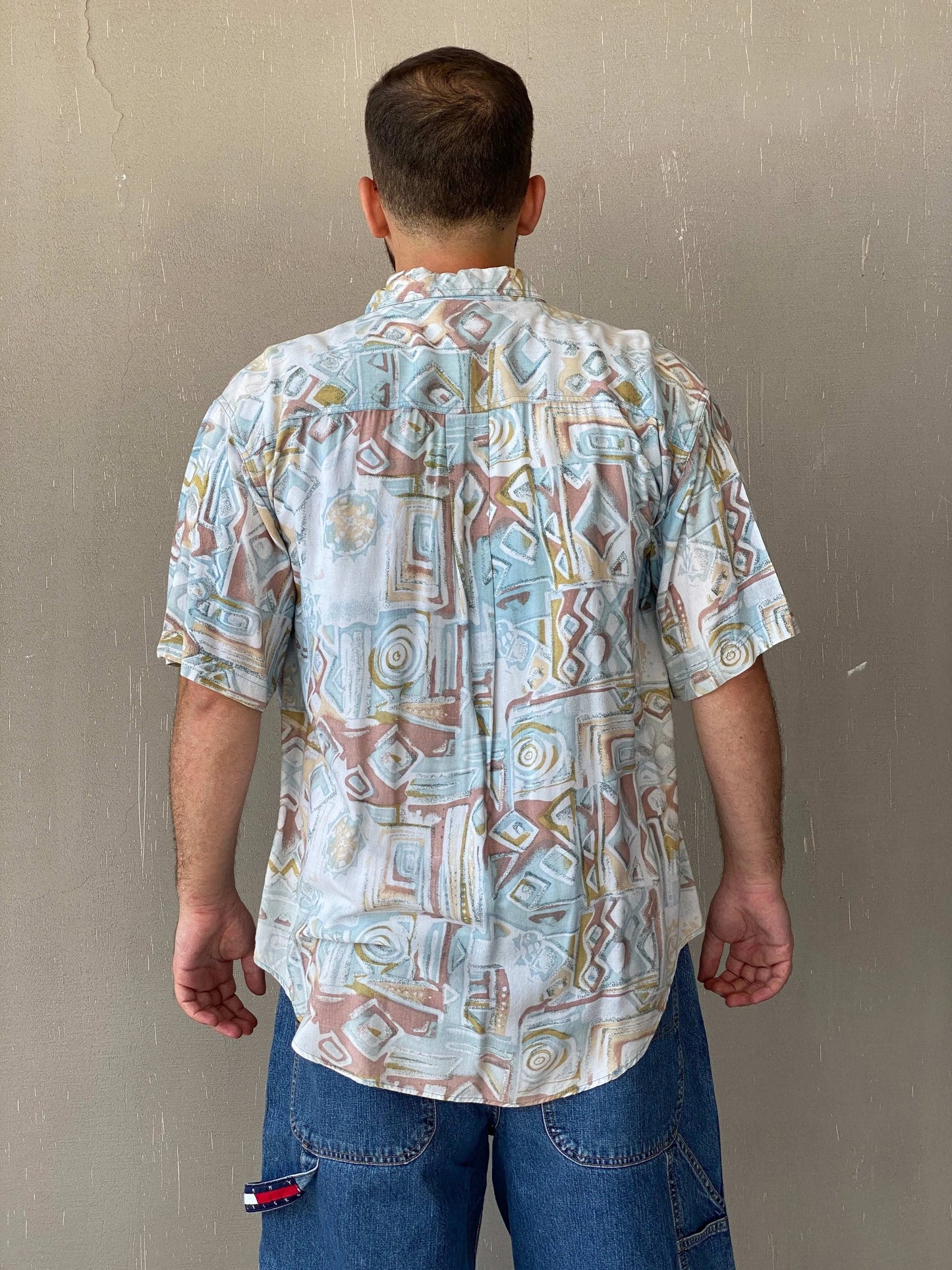 Vintage WEEKEND Pastel-Colored Printed Men’s Half-Sleeve Shirt - L - Balagan Vintage Half Sleeve Shirt 90s, half sleeve shirt, Iyad, mens shirt, printed shirt