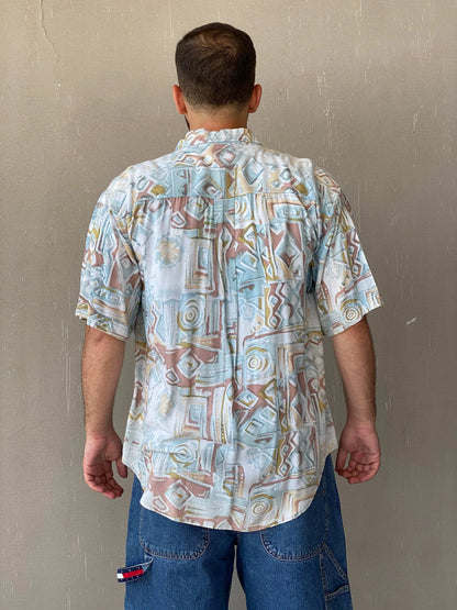 Vintage WEEKEND Pastel-Colored Printed Men’s Half-Sleeve Shirt - L - Balagan Vintage Half Sleeve Shirt 90s, half sleeve shirt, Iyad, mens shirt, printed shirt