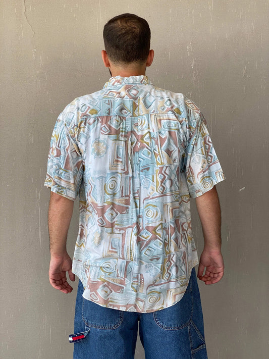 Vintage WEEKEND Pastel-Colored Printed Men’s Half-Sleeve Shirt - L - Balagan Vintage Half Sleeve Shirt 90s, half sleeve shirt, Iyad, mens shirt, printed shirt