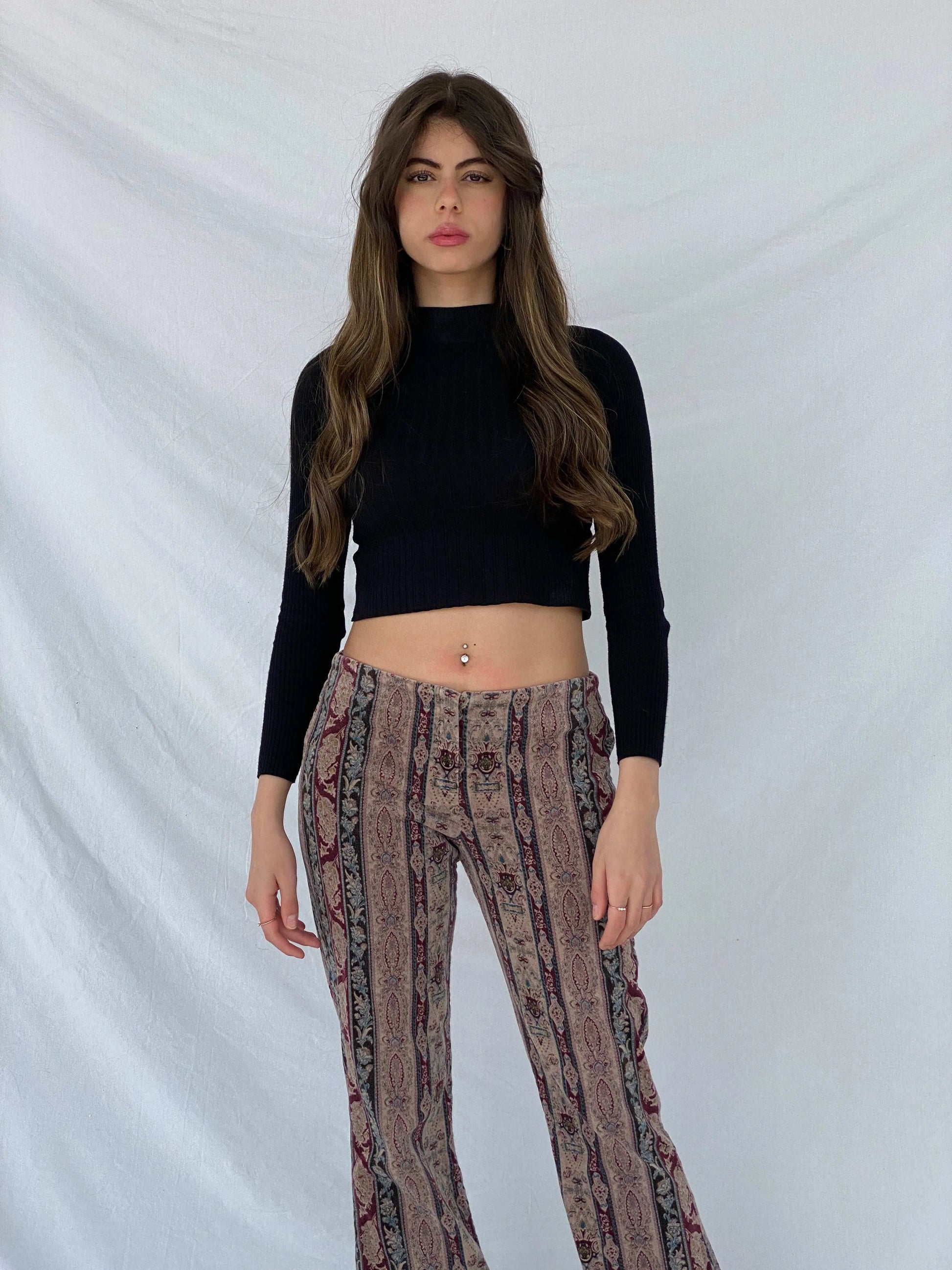 Vintage Wet Seal Flare Boho Print Pants - Balagan Vintage Pants 00s, 90s, Mira