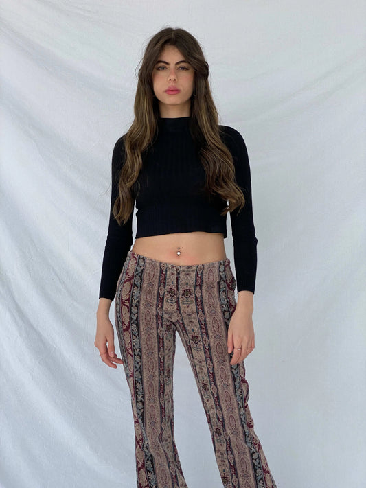 Vintage Wet Seal Flare Boho Print Pants - Balagan Vintage Pants 00s, 90s, Mira