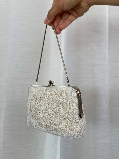 Vintage White Beaded Evening Bag - Balagan Vintage Handbags 90s, bag, beaded, beaded bag, mini handbag, shoulder bag
