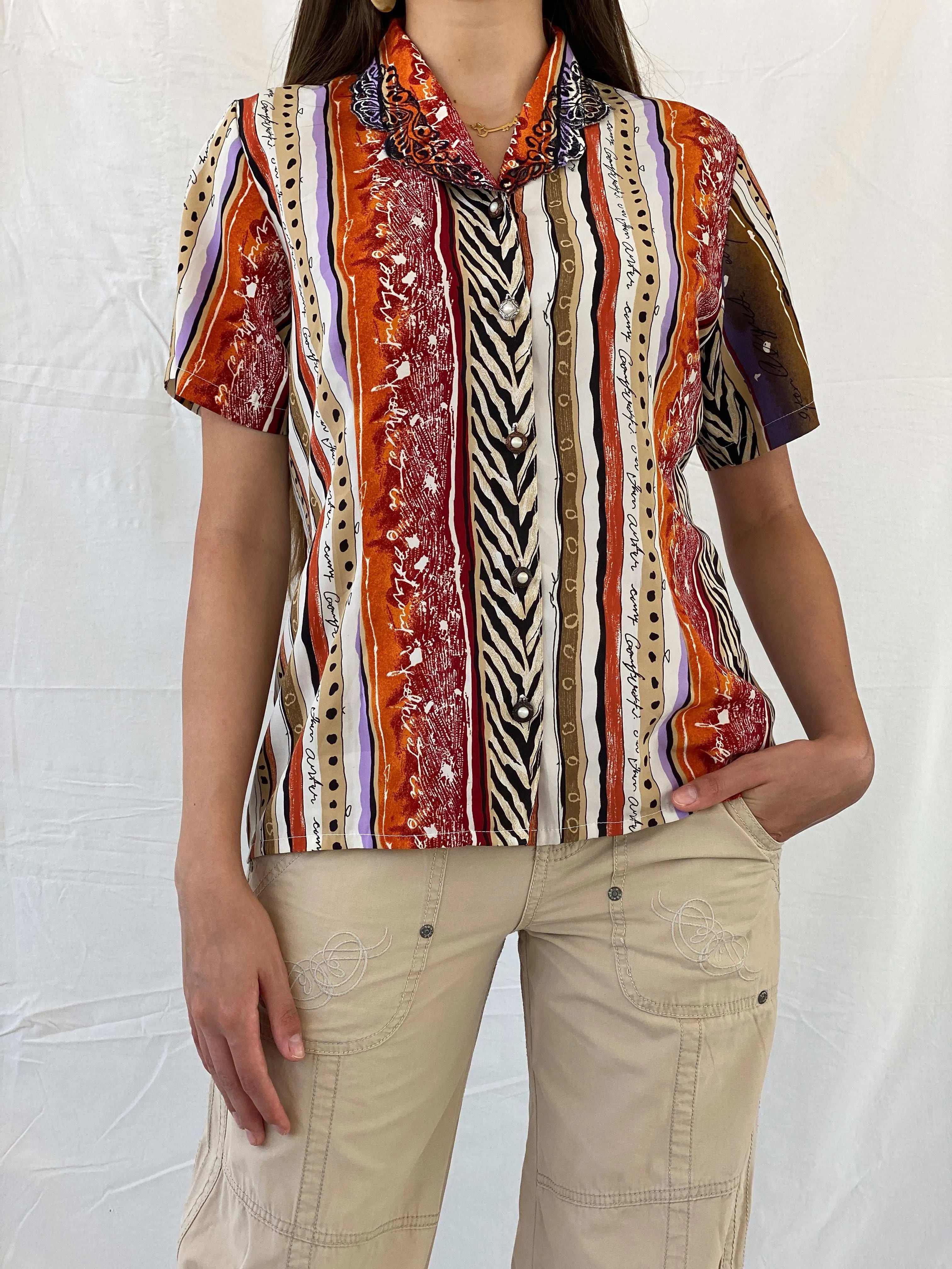 Vintage Wild Animal Print Boho Shirt - M - Balagan Vintage Half Sleeve Shirt 00s, 90s, half sleeve shirt, Mira, summer, women top