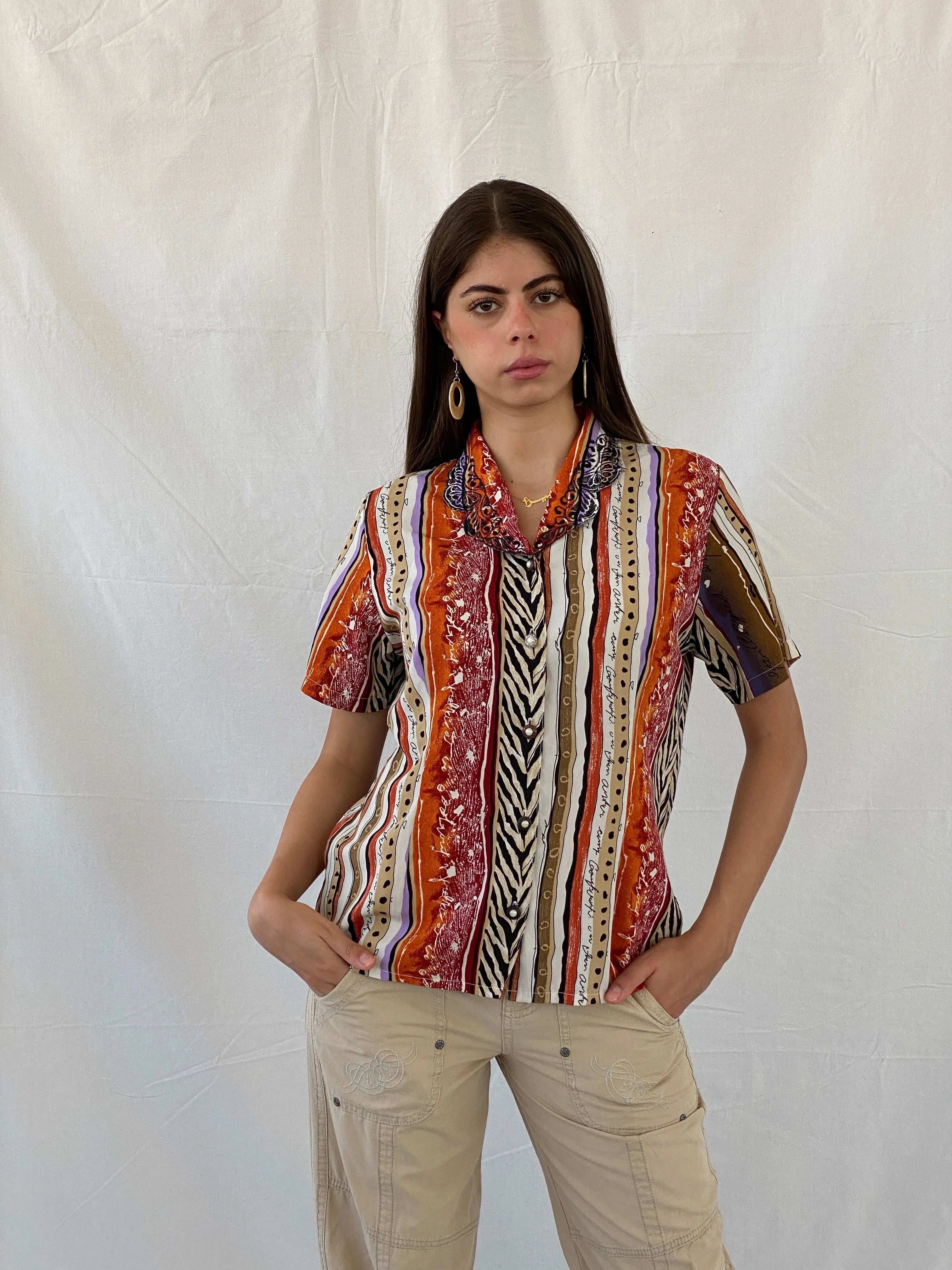 Vintage Wild Animal Print Boho Shirt - M - Balagan Vintage Half Sleeve Shirt 00s, 90s, half sleeve shirt, Mira, summer, women top