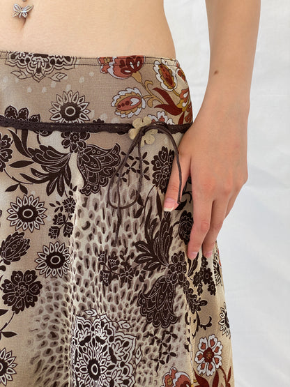 Vintage Xanaka Brown Floral Boho Paisley Print Midi Skirt - M - Balagan Vintage Midi Skirt animal print, Ayah, Boho, floral, floral skirt, maxi skirt, NEW IN, winter