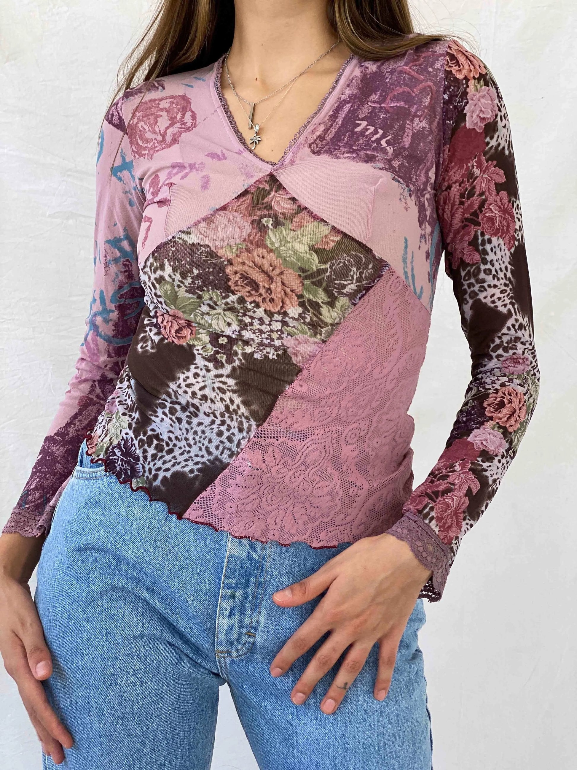 Vintage Xanaka Semi Mesh Top - Balagan Vintage Mesh Top 00s, 90s, full sleeve top, mesh, mesh top, Mira