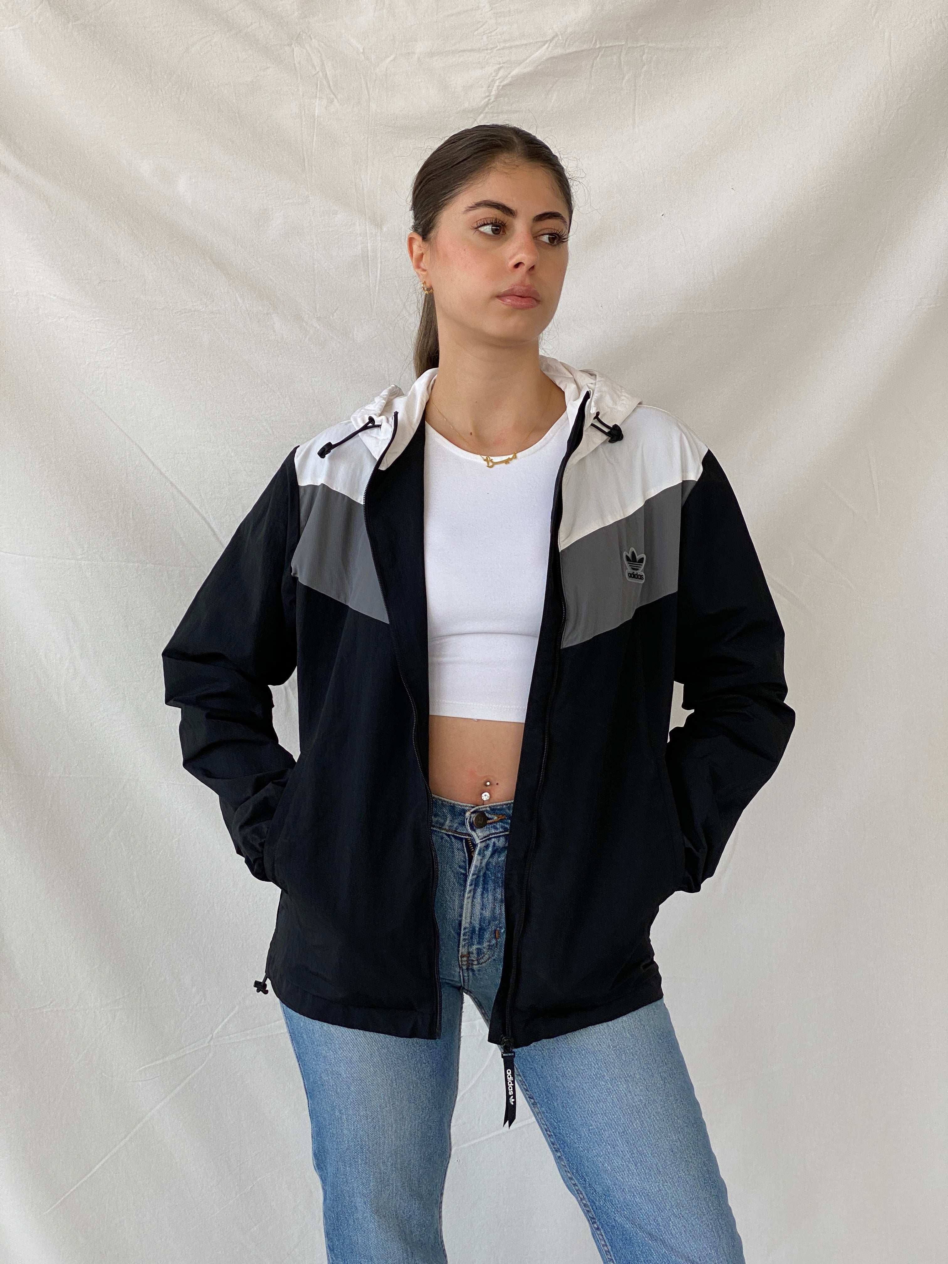 Vintage Y2K Adidas Black & White Windbreaker Jacket - S - Balagan Vintage Windbreaker Jacket 00s, adidas, Mira, vintage, vintage windbreaker, windbreaker, windbreaker jacket, winter, women