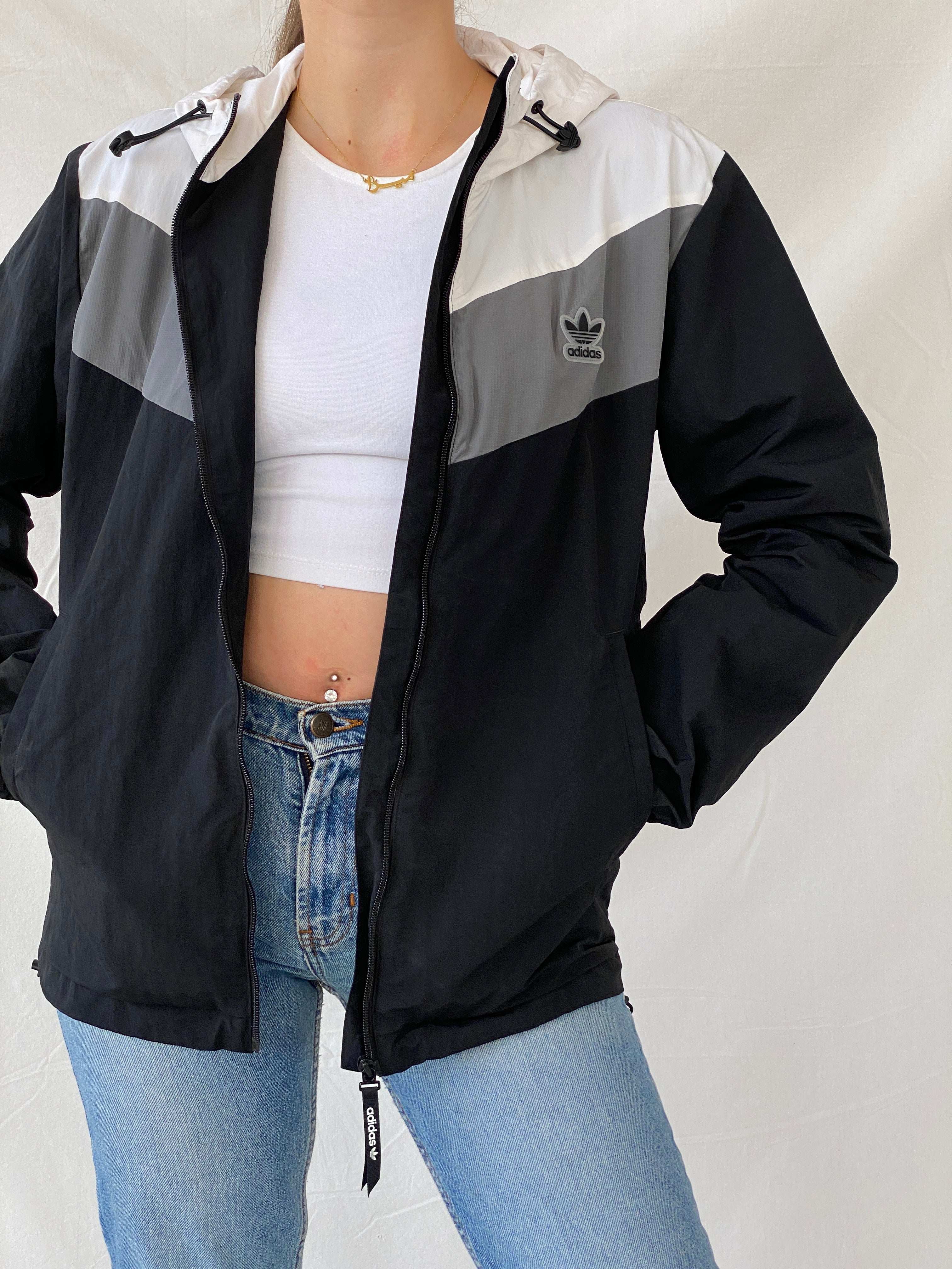 Vintage Y2K Adidas Black & White Windbreaker Jacket - S - Balagan Vintage Windbreaker Jacket 00s, adidas, Mira, vintage, vintage windbreaker, windbreaker, windbreaker jacket, winter, women