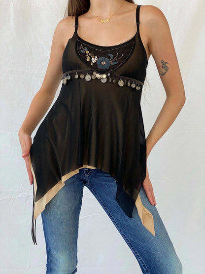 Vintage Y2K Asymmetrical Black Cami Top - S - Balagan Vintage Cami 00s, 90s, Cami, Mira, women top