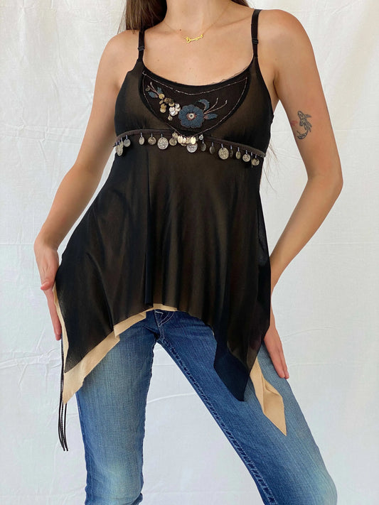 Vintage Y2K Asymmetrical Black Cami Top - S - Balagan Vintage Cami 00s, 90s, Cami, Mira, women top