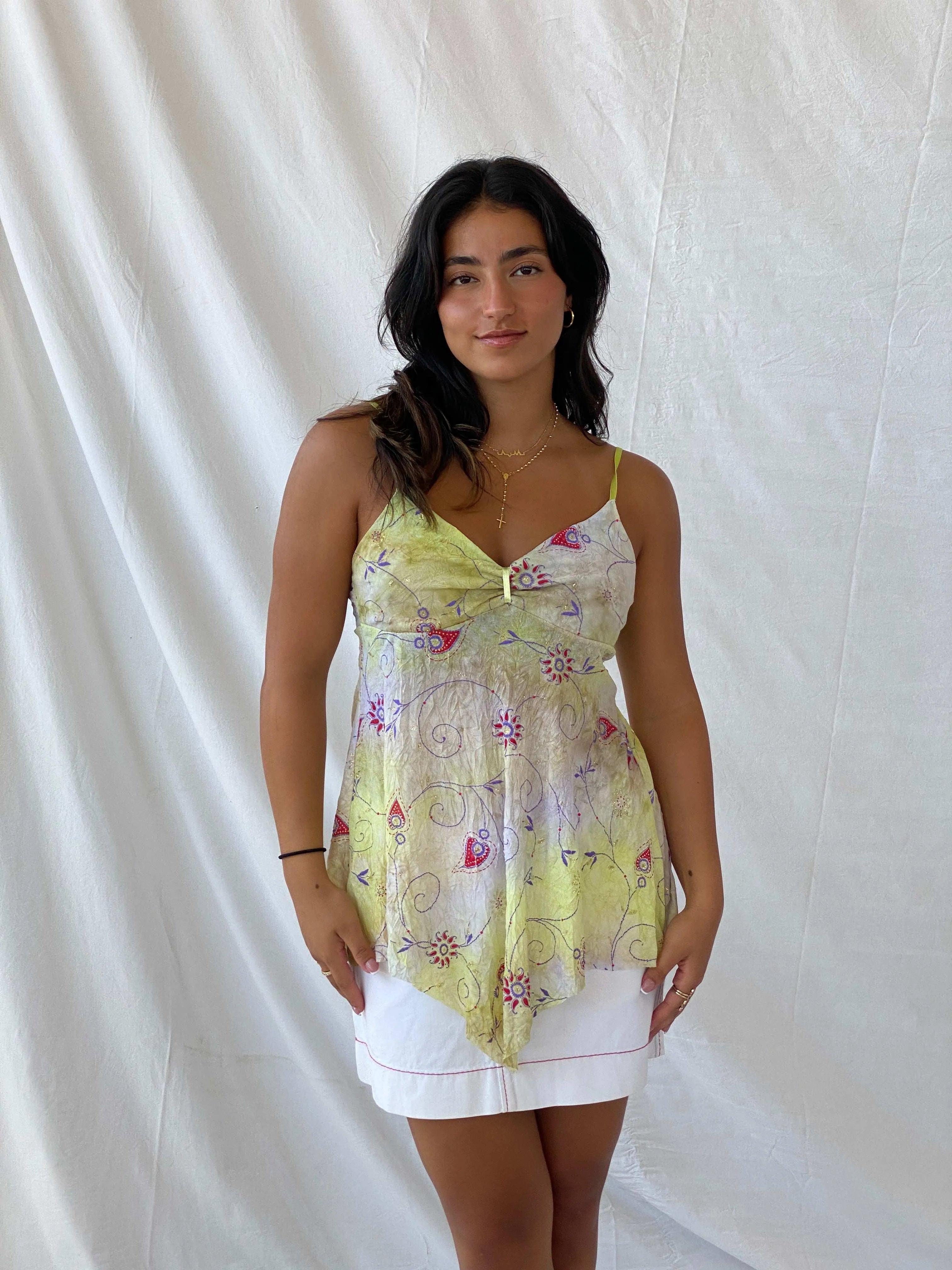 Vintage Y2K Auto Grill Fairy Core Yellow Cami Mesh Top - M - Balagan Vintage Sleeveless Top 00s, Cami, Lana, summer