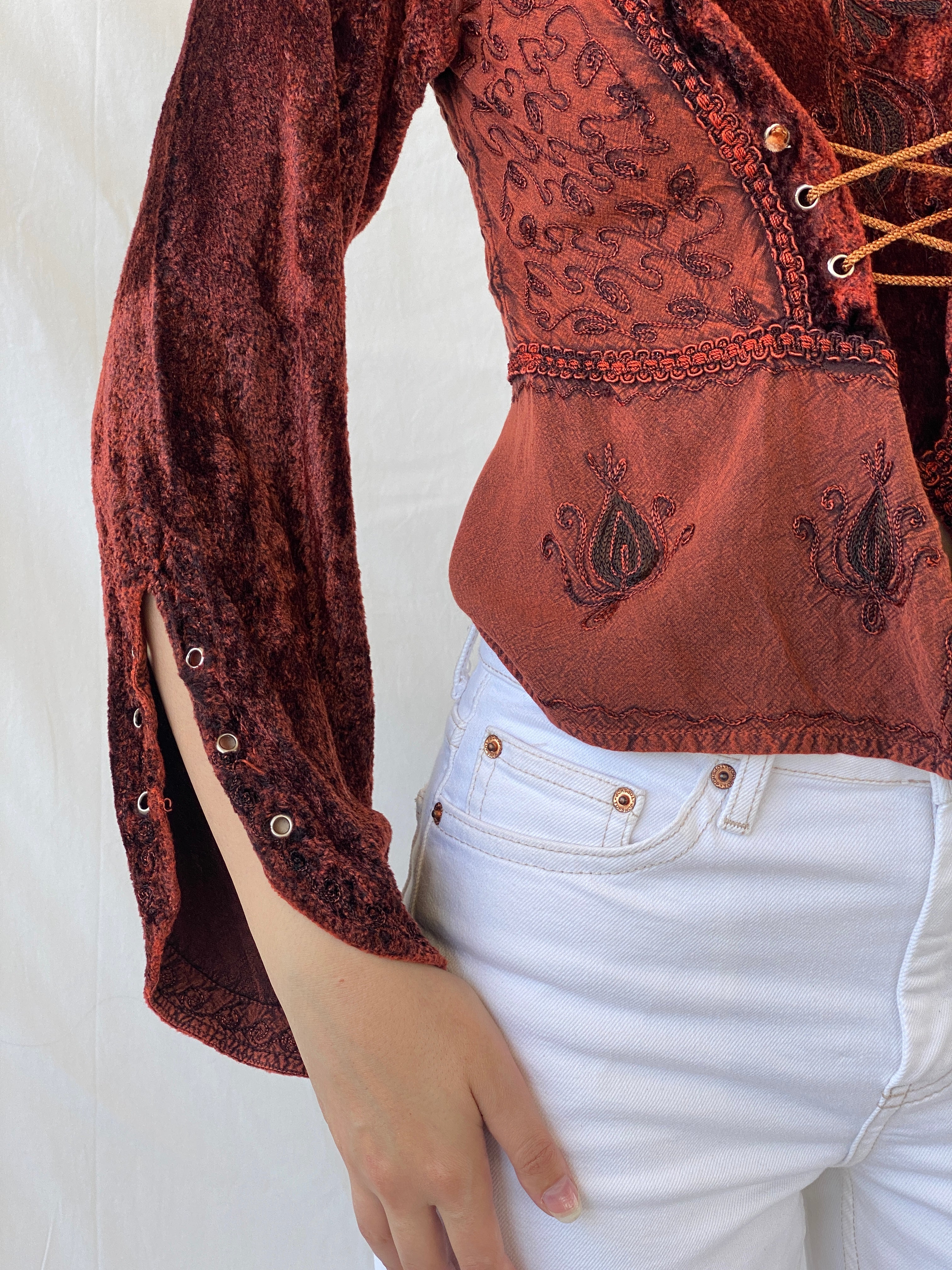 Vintage Y2K BÃRES Witchy Corset Blouse Velvet Full Sleeve Vampy Top - M - Balagan Vintage Full Sleeve Top 00s, Ayah, NEW IN, summer, velvet, velvet top, women top