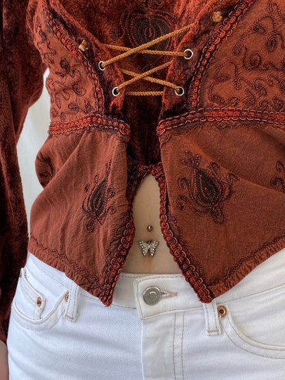 Vintage Y2K BÃRES Witchy Corset Blouse Velvet Full Sleeve Vampy Top - M - Balagan Vintage Full Sleeve Top 00s, Ayah, NEW IN, summer, velvet, velvet top, women top