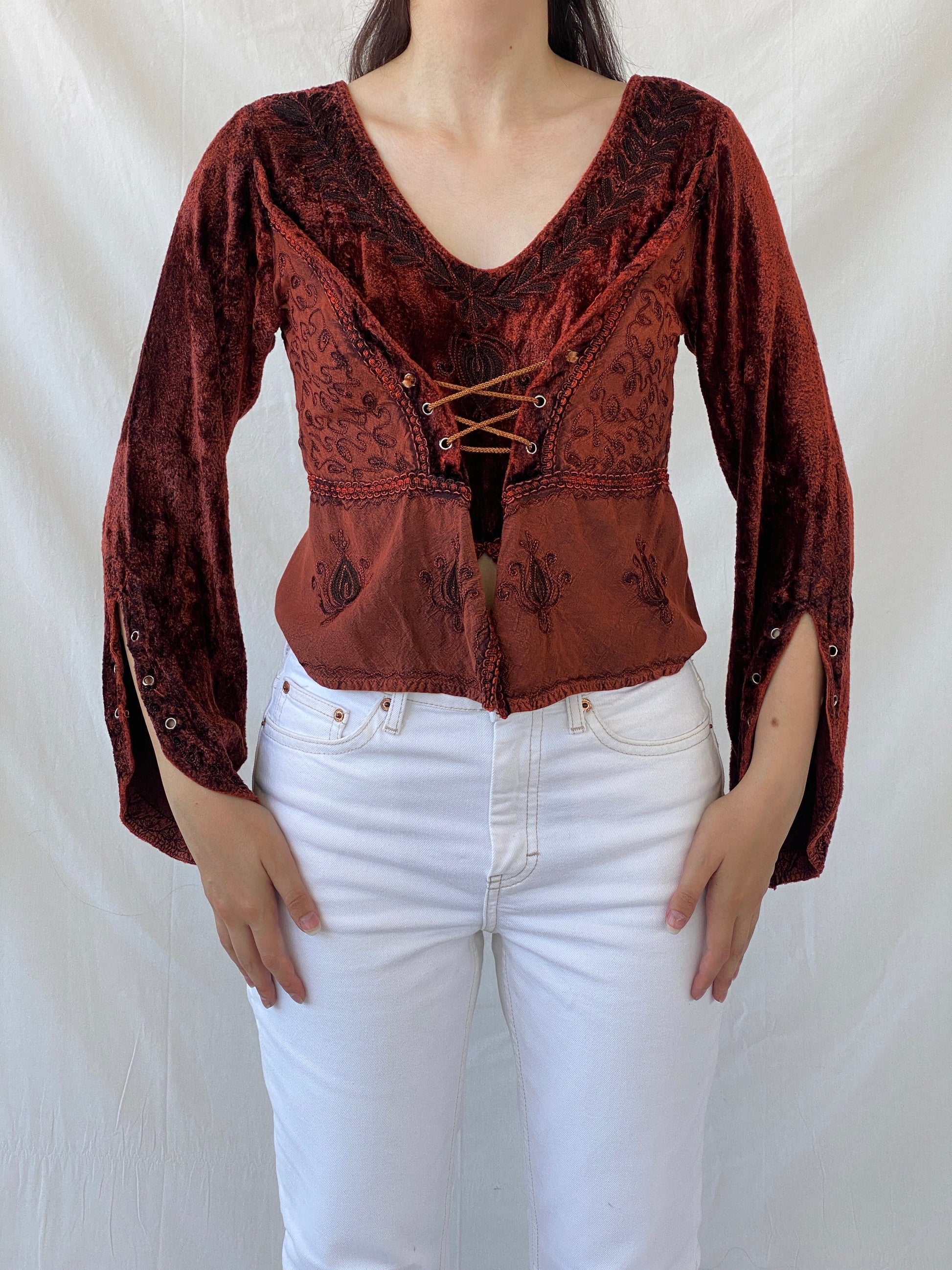 Vintage Y2K BÃRES Witchy Corset Blouse Velvet Full Sleeve Vampy Top - M - Balagan Vintage Full Sleeve Top 00s, Ayah, NEW IN, summer, velvet, velvet top, women top
