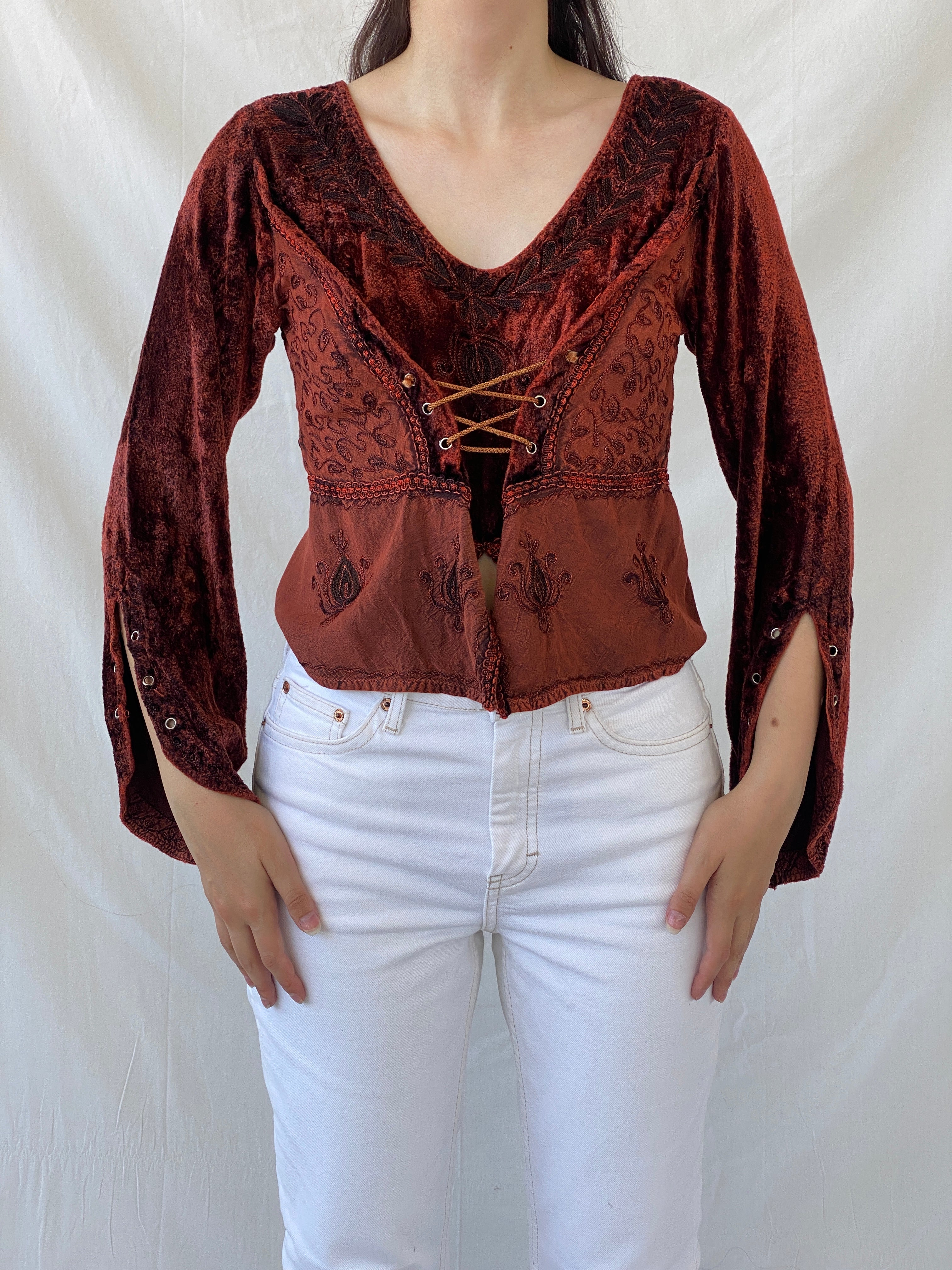 Vintage Y2K BÃRES Witchy Corset Blouse Velvet Full Sleeve Vampy Top - M - Balagan Vintage Full Sleeve Top 00s, Ayah, NEW IN, summer, velvet, velvet top, women top