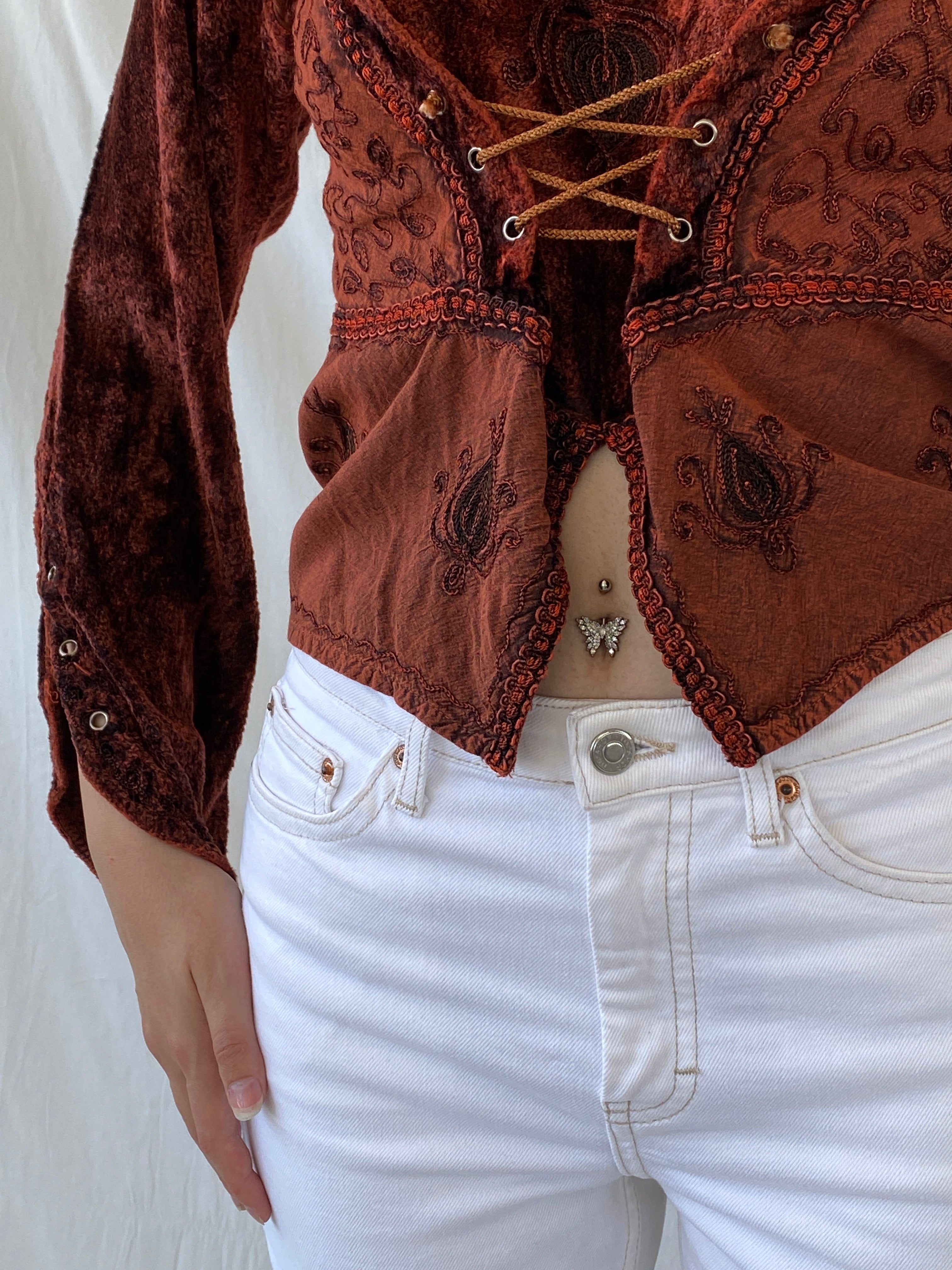 Vintage Y2K BÃRES Witchy Corset Blouse Velvet Full Sleeve Vampy Top - M - Balagan Vintage Full Sleeve Top 00s, Ayah, NEW IN, summer, velvet, velvet top, women top