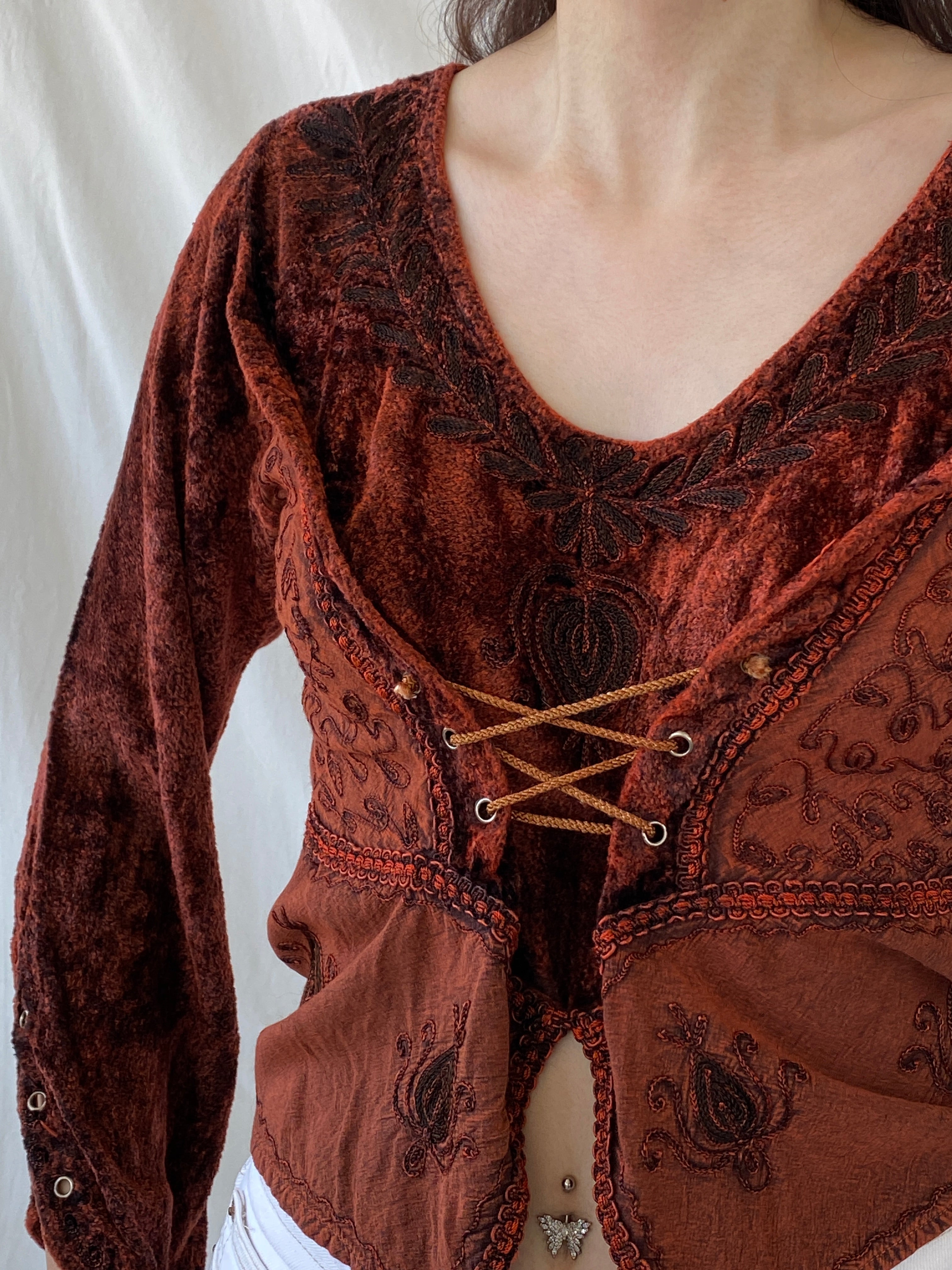 Vintage Y2K BÃRES Witchy Corset Blouse Velvet Full Sleeve Vampy Top - M - Balagan Vintage Full Sleeve Top 00s, Ayah, NEW IN, summer, velvet, velvet top, women top